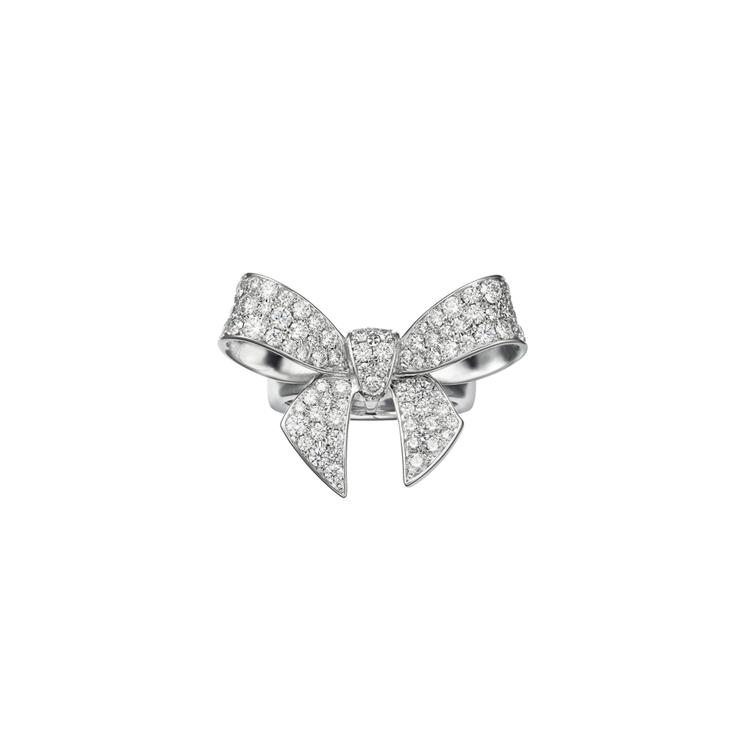 Bow Charm Diamond Ring in 18K White Gold