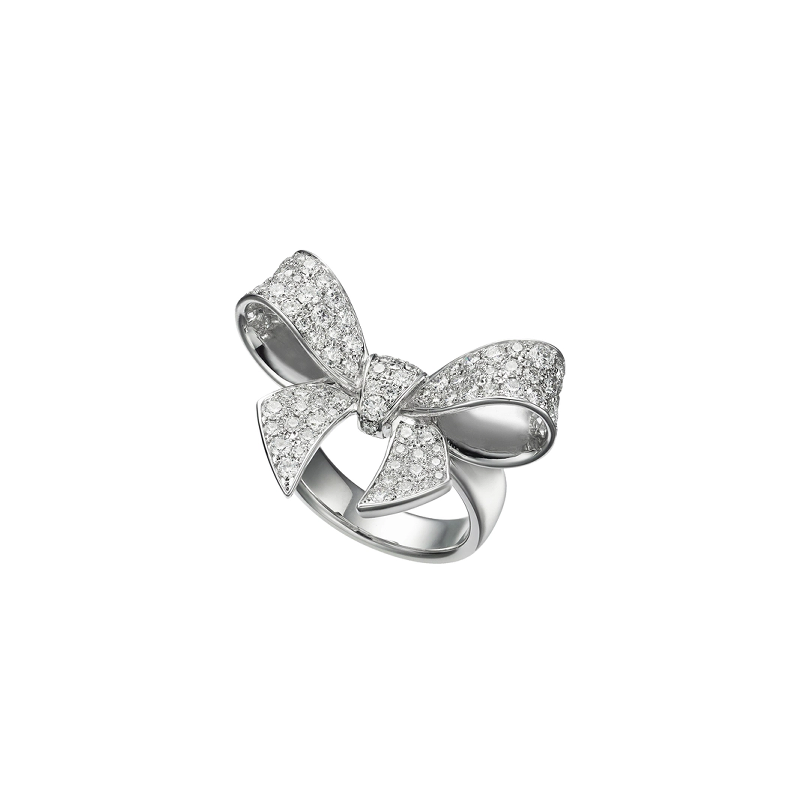 Bow Charm Diamond Ring in 18K White Gold