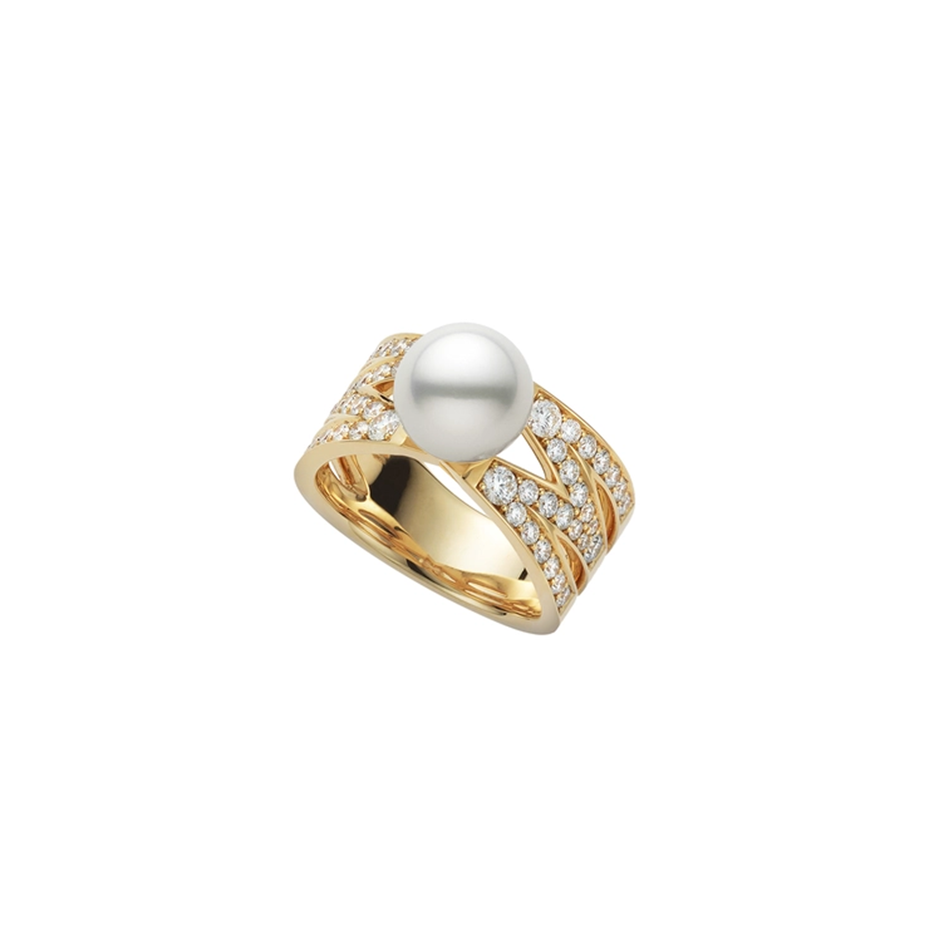 M Signature Akoya Cultured Pearl and Diamond Ring in 18K Yellow Gold