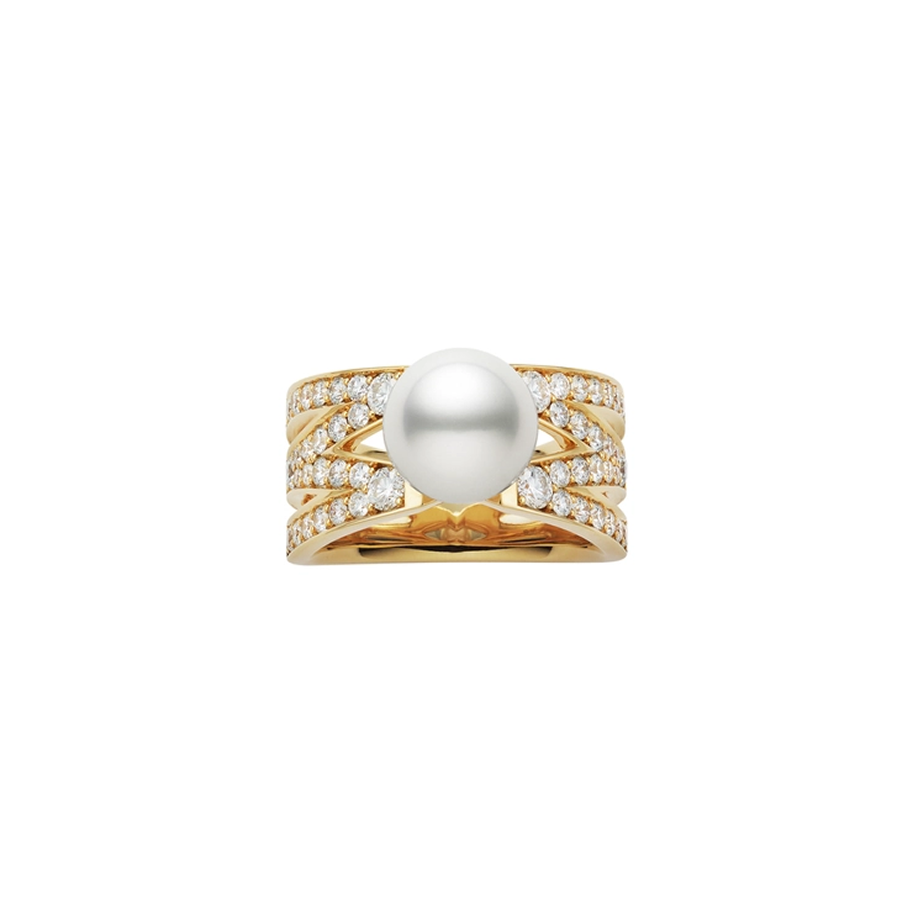 M Signature Akoya Cultured Pearl and Diamond Ring in 18K Yellow Gold