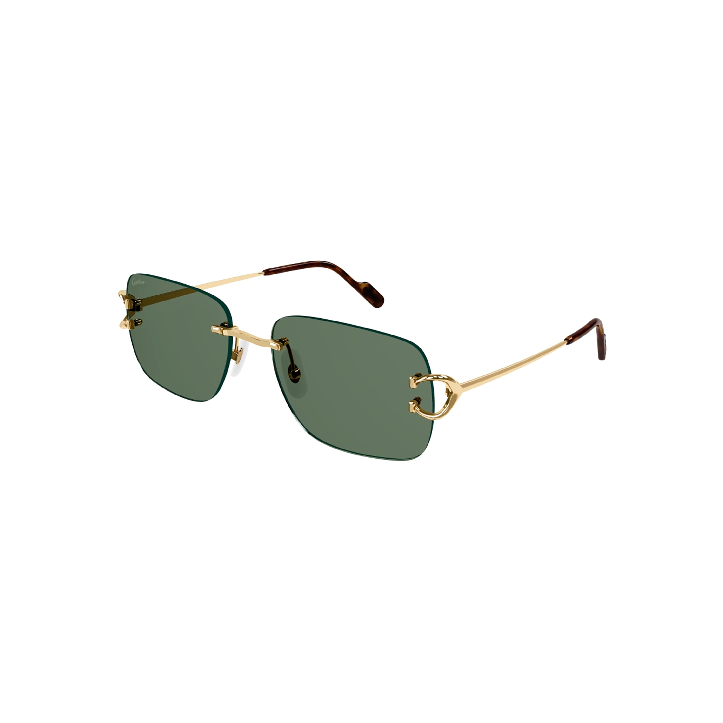 Cartier CT0330S-005 sunglasses with gold-tone metal frame and green lenses, 59 mm