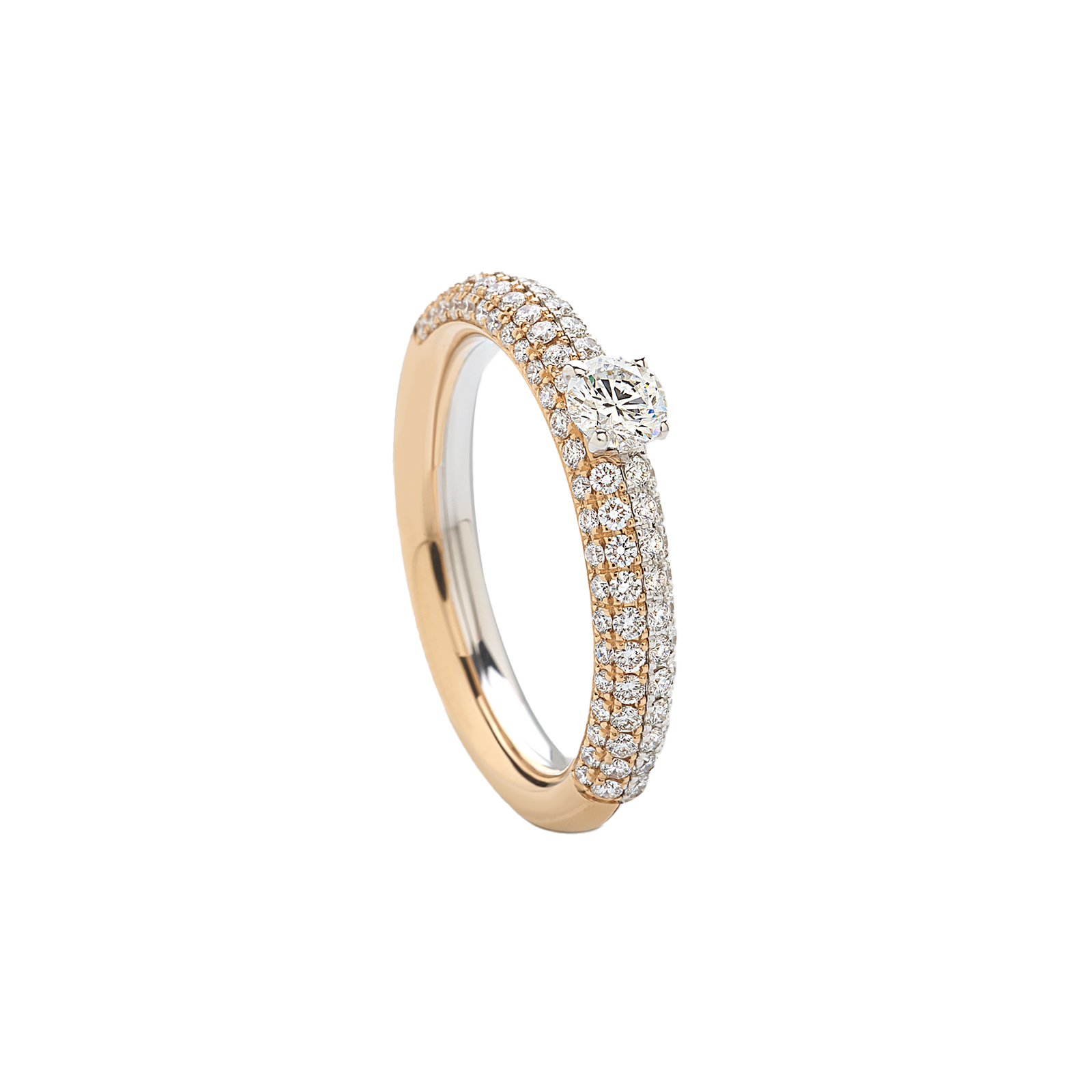 white and pink gold with diamonds ring