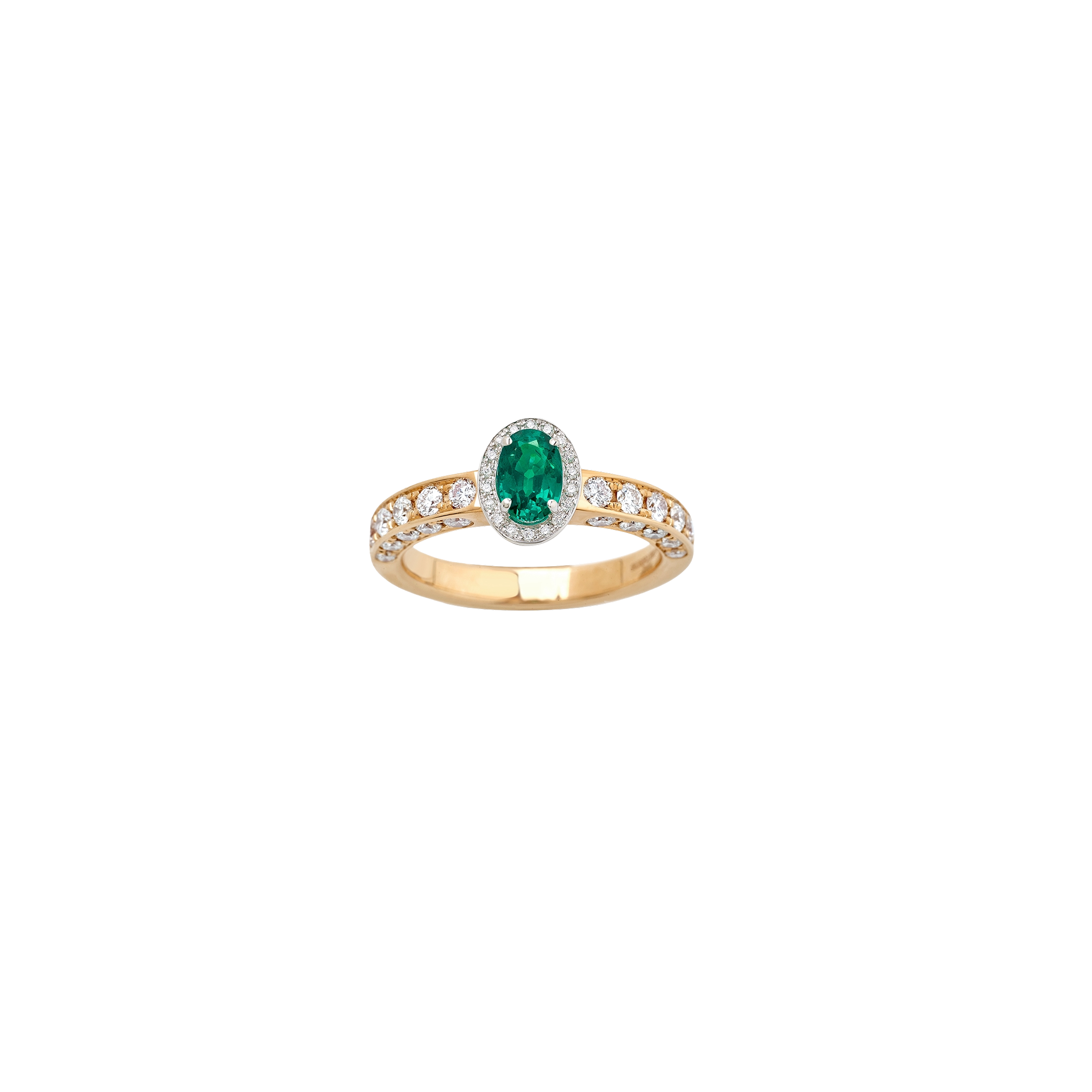 white and pink gold with diamonds and emerald ring