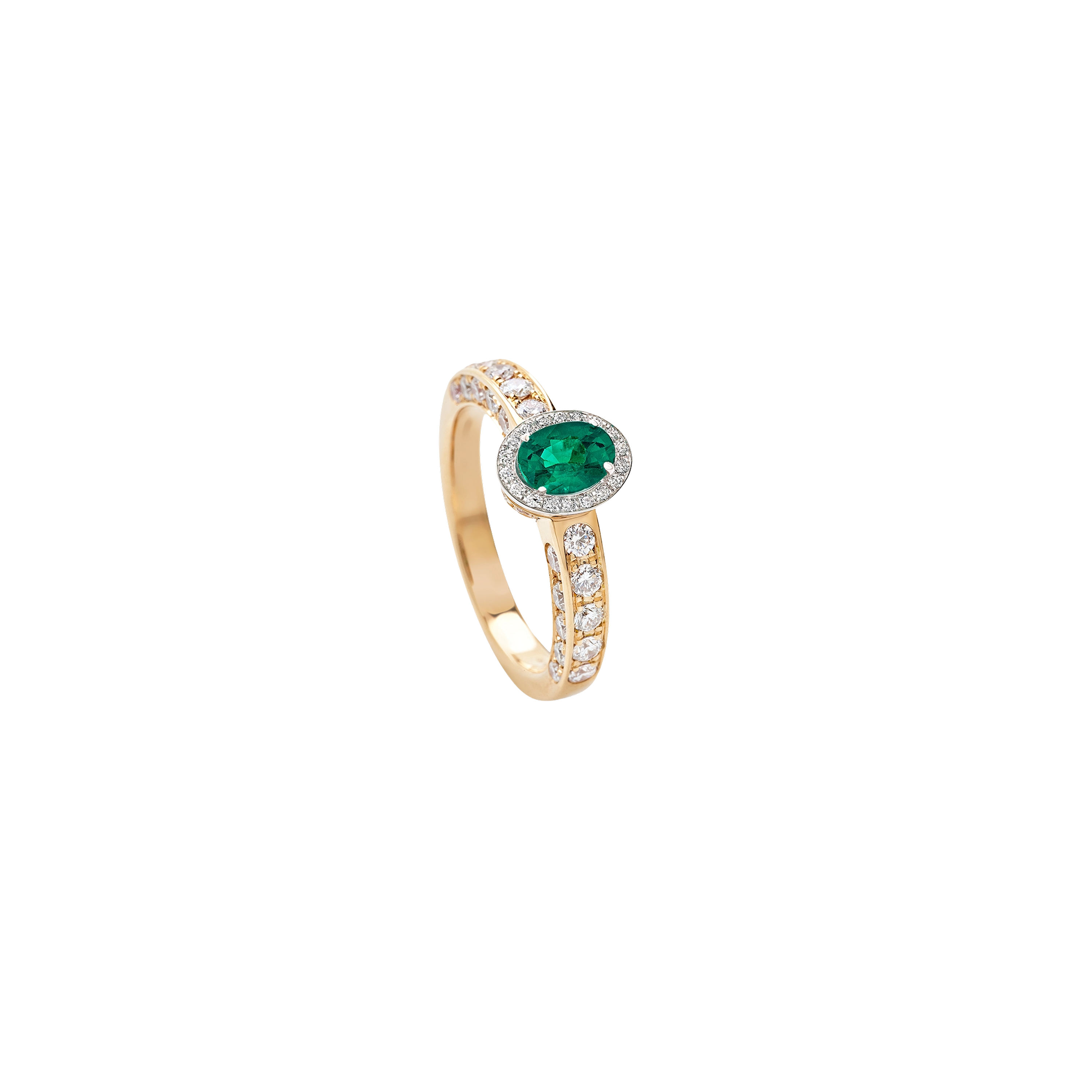 white and pink gold with diamonds and emerald ring