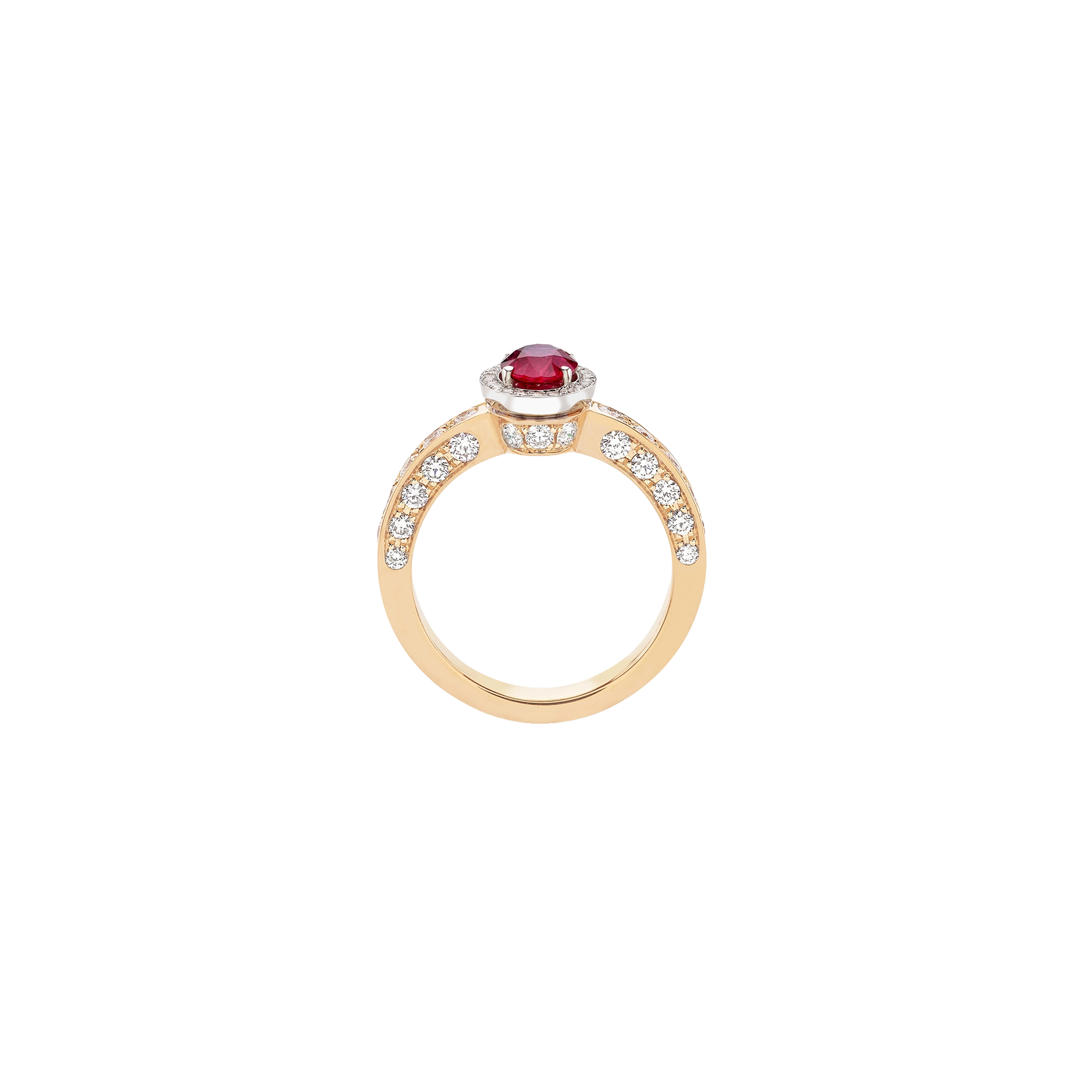 white and pink gold with diamonds and ruby ring