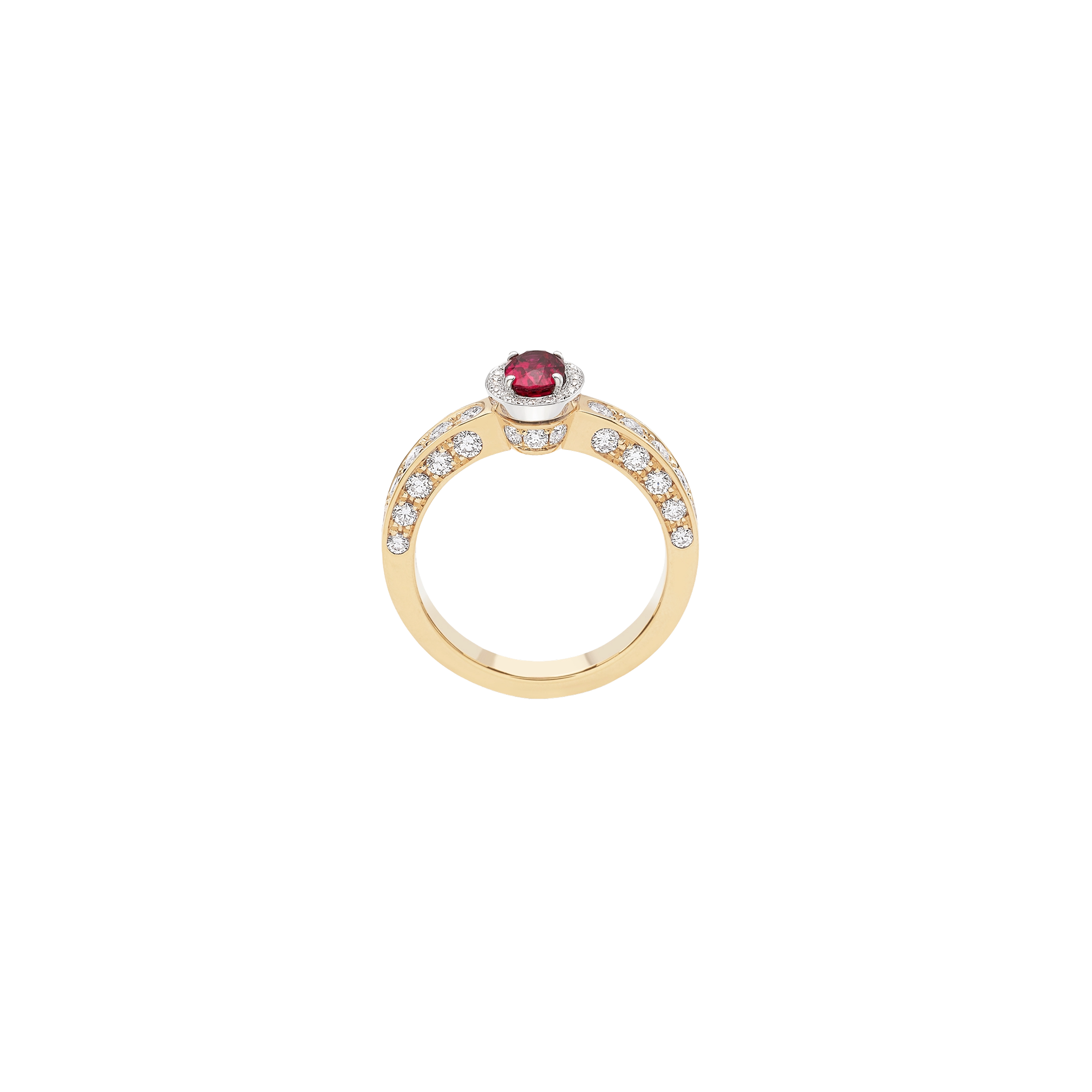 white and pink gold with diamonds and ruby ring