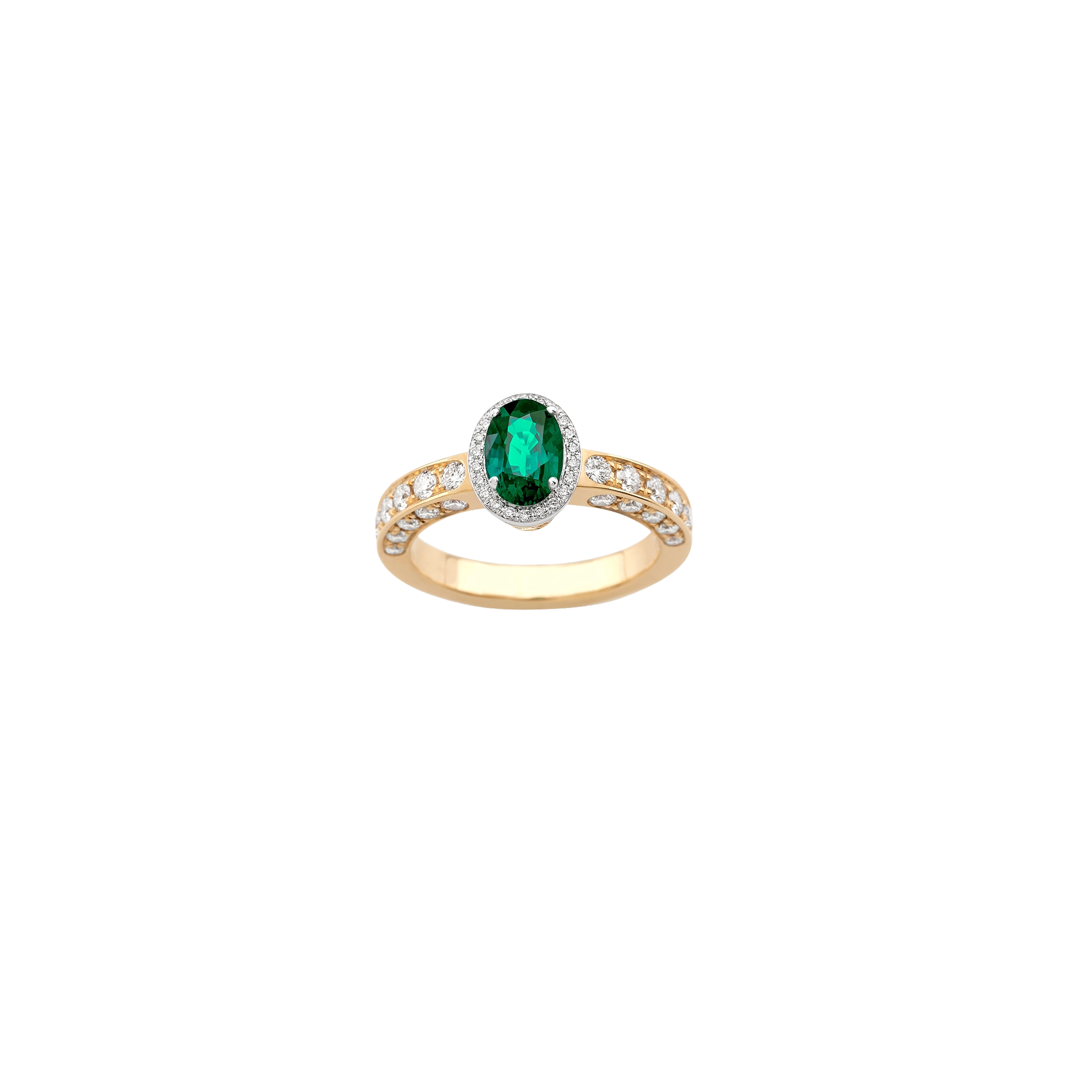 white and pink gold with diamonds and emerald ring