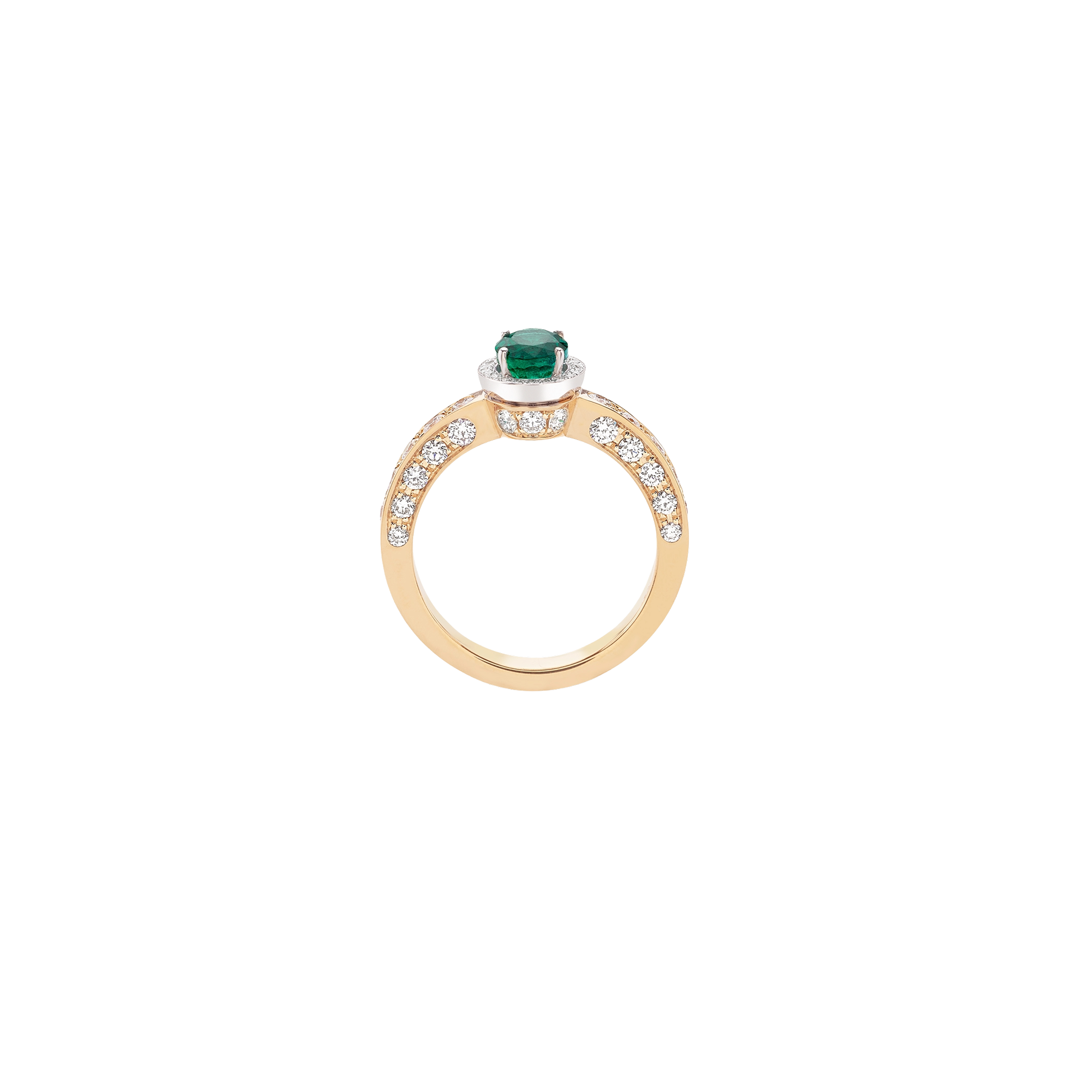 white and pink gold with diamonds and emerald ring