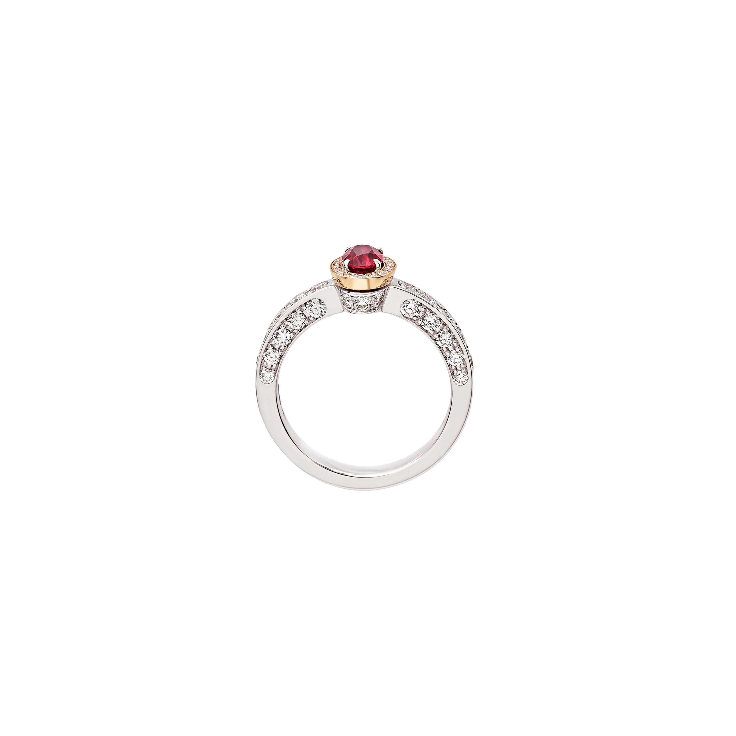 white and pink gold with diamonds and ruby ring