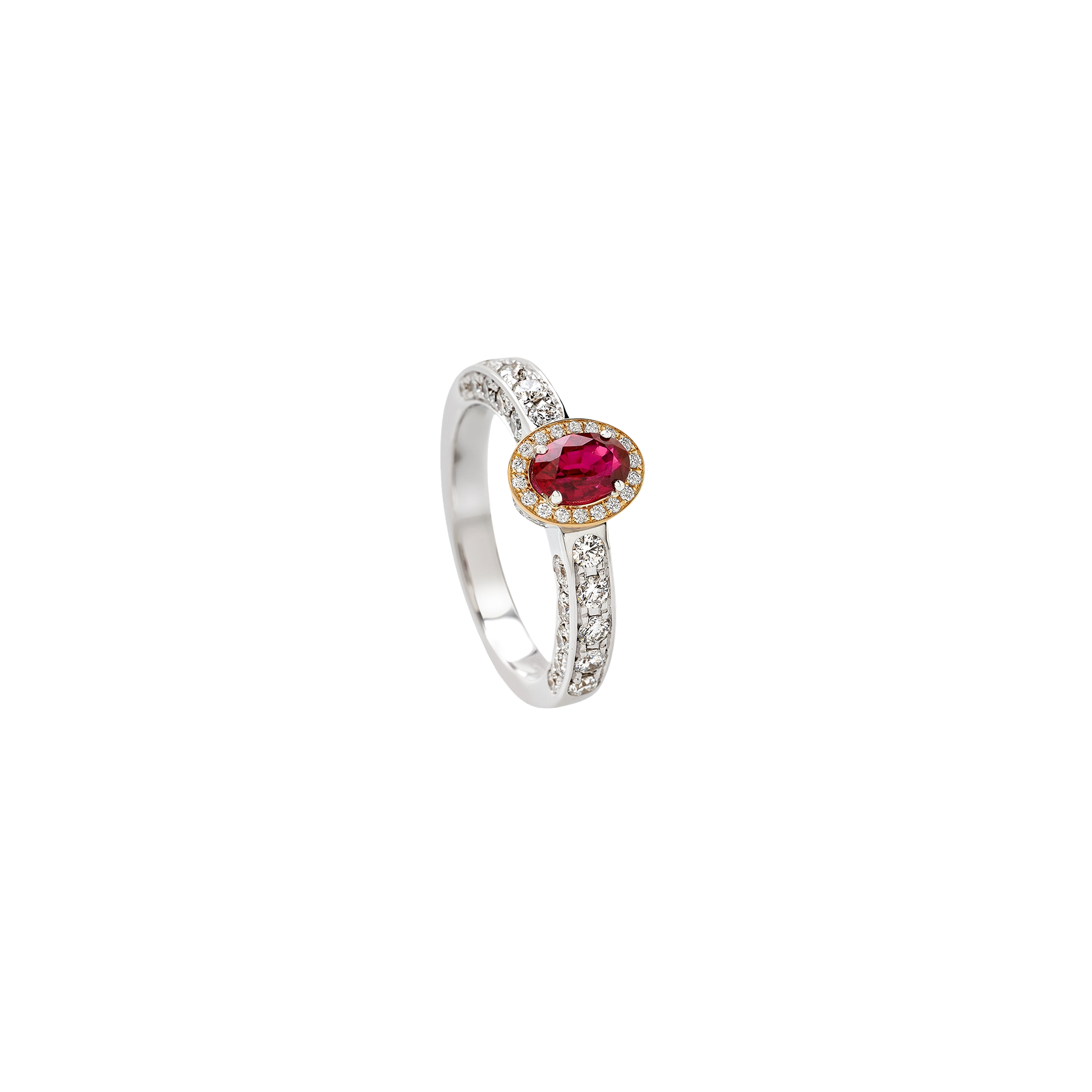 white and pink gold with diamonds and ruby ring