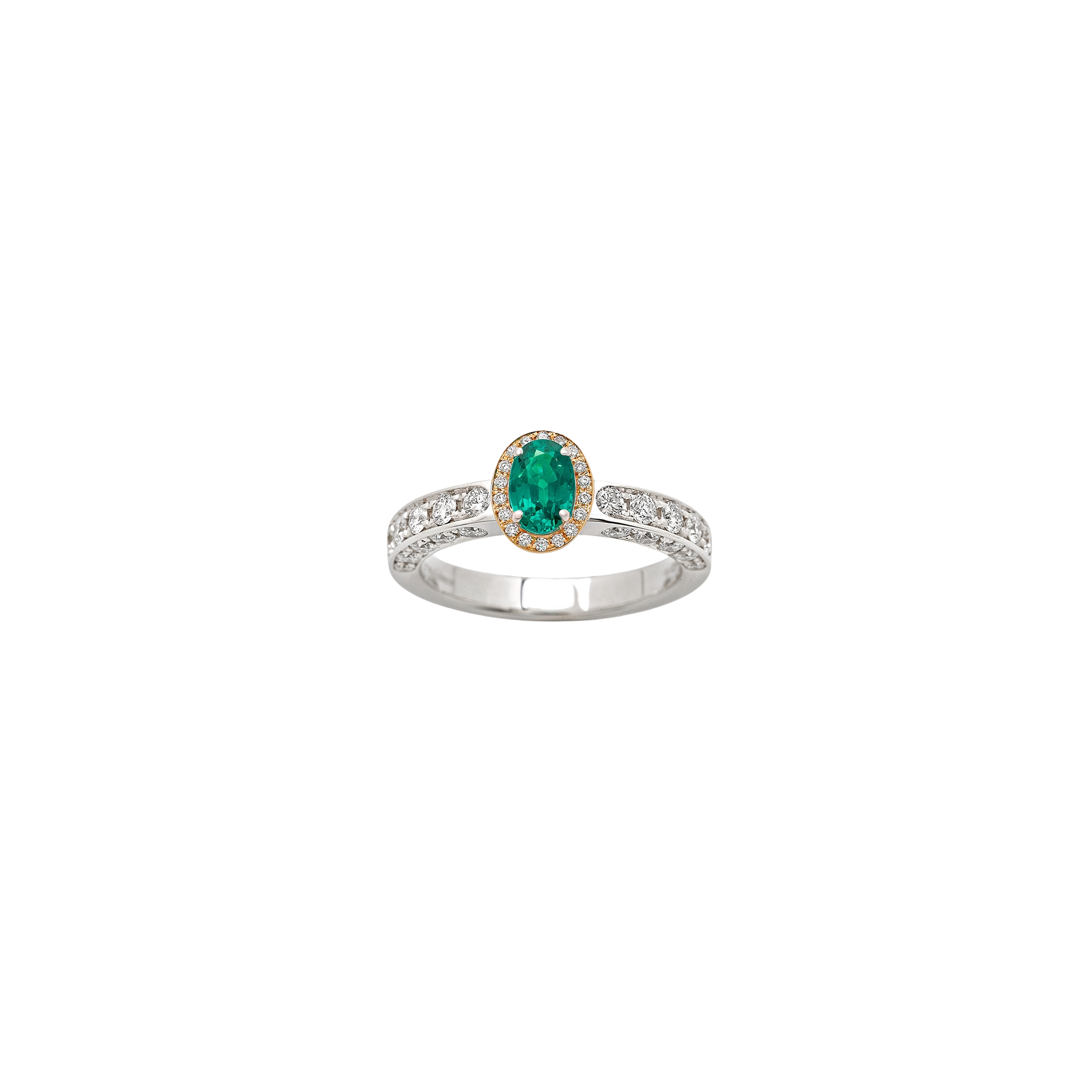 white and pink gold with diamonds and emerald ring