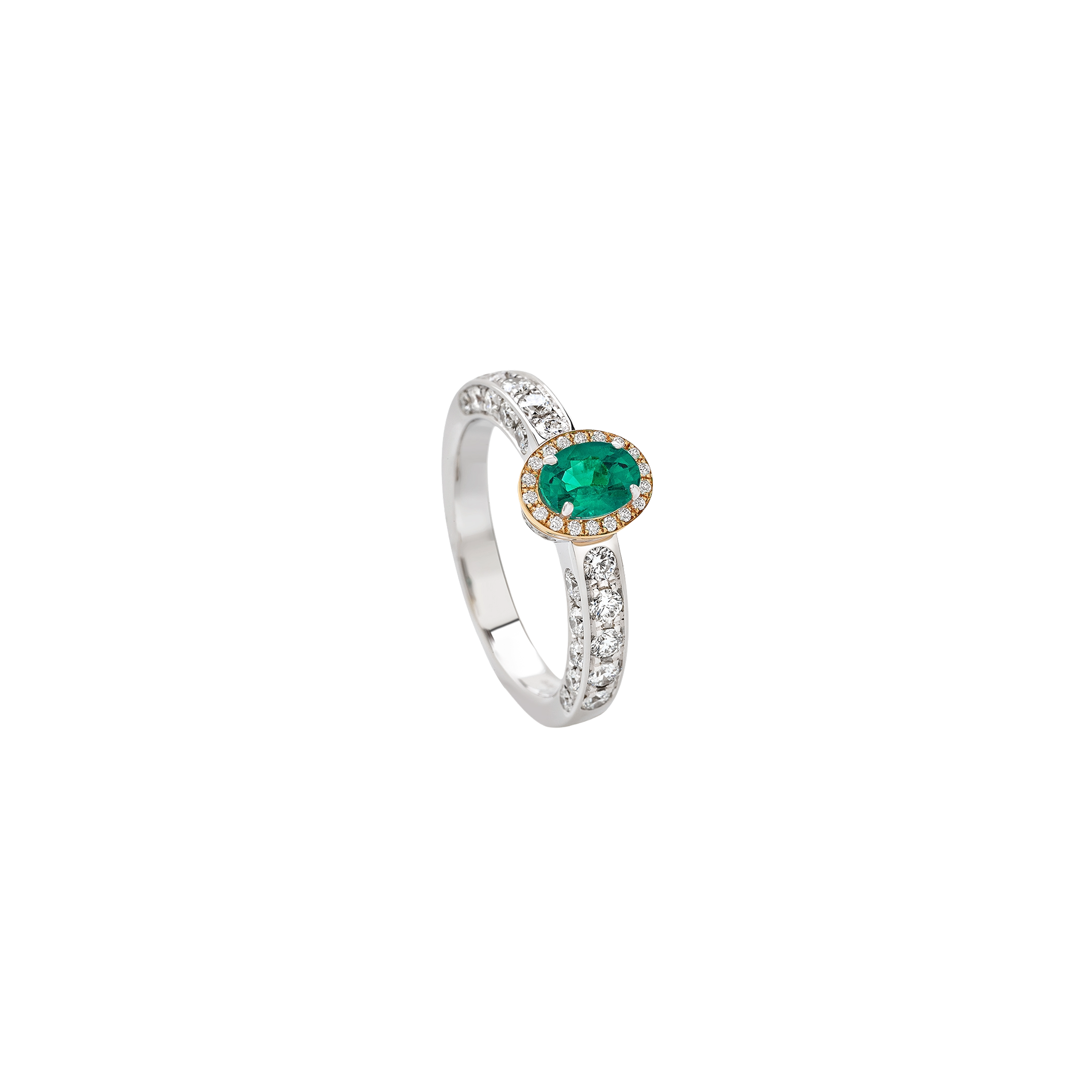 white and pink gold with diamonds and emerald ring