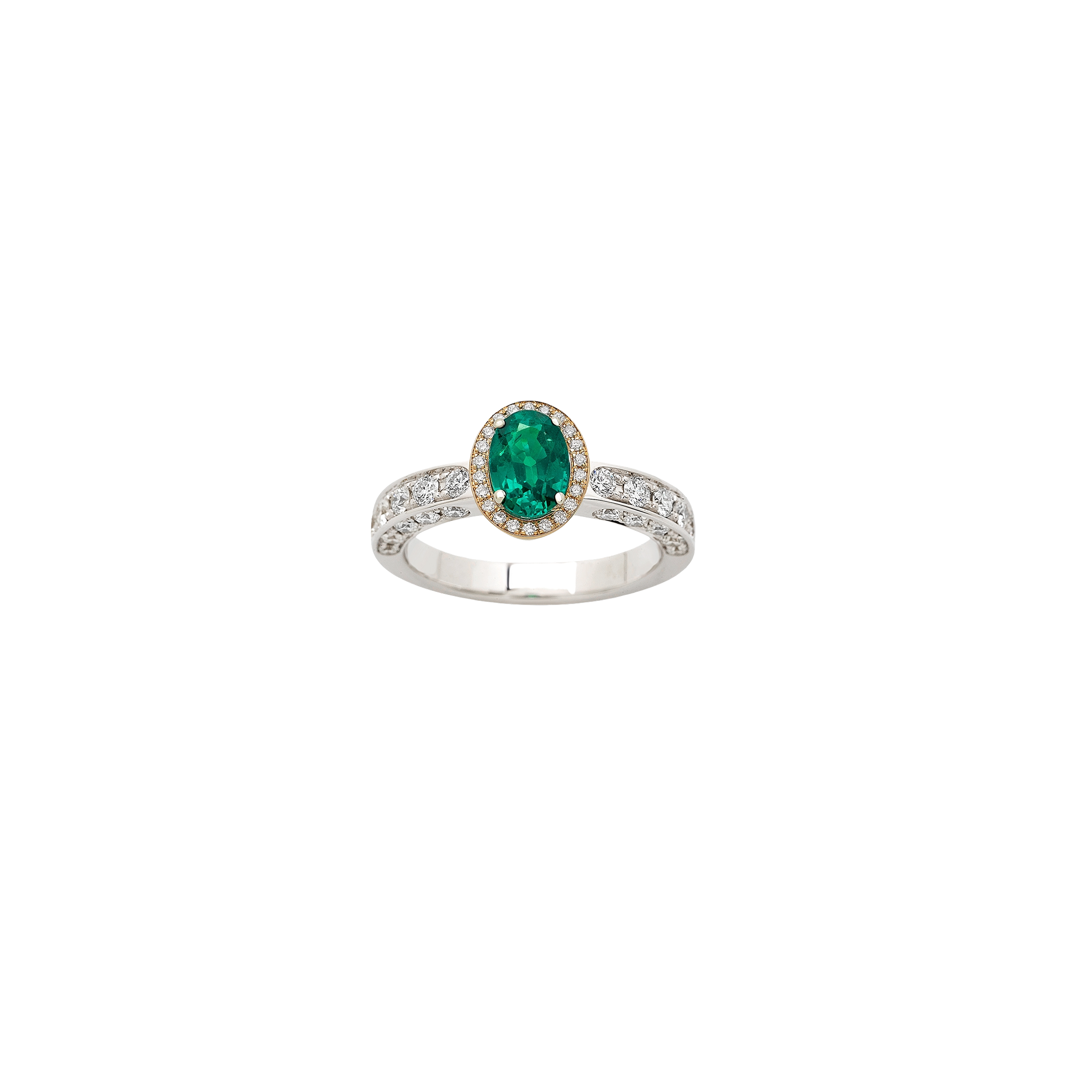 white and pink gold with diamonds and emerald ring