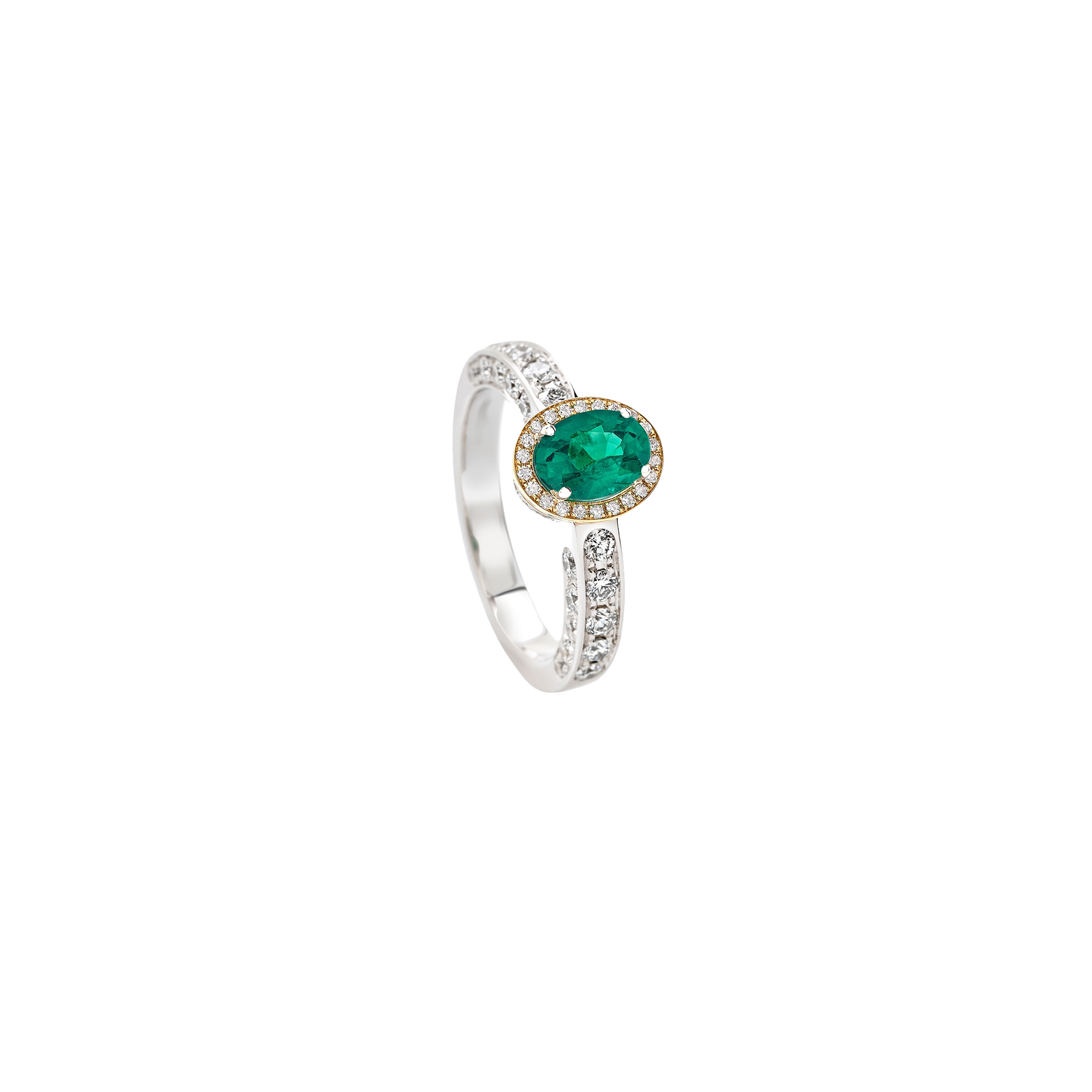 white and pink gold with diamonds and emerald ring