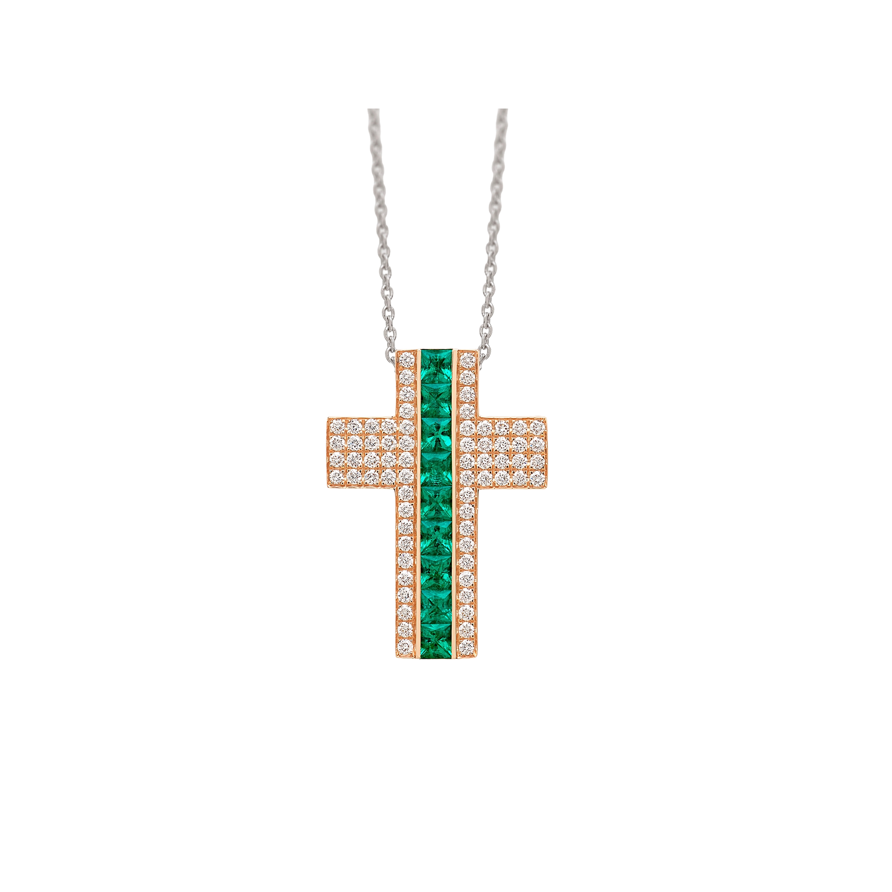 pink gold with diamonds and emeralds necklace