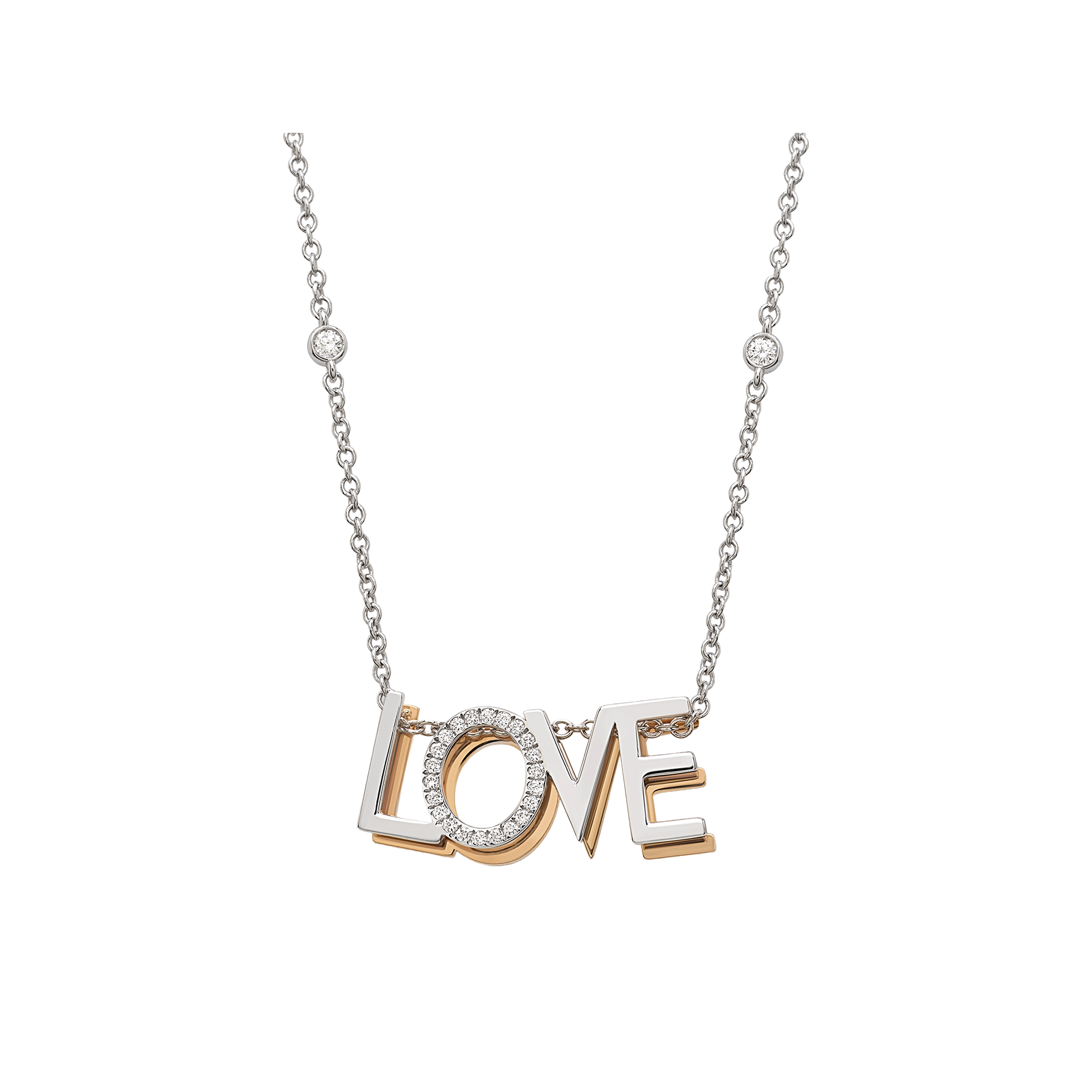 white and pink gold and diamonds necklace