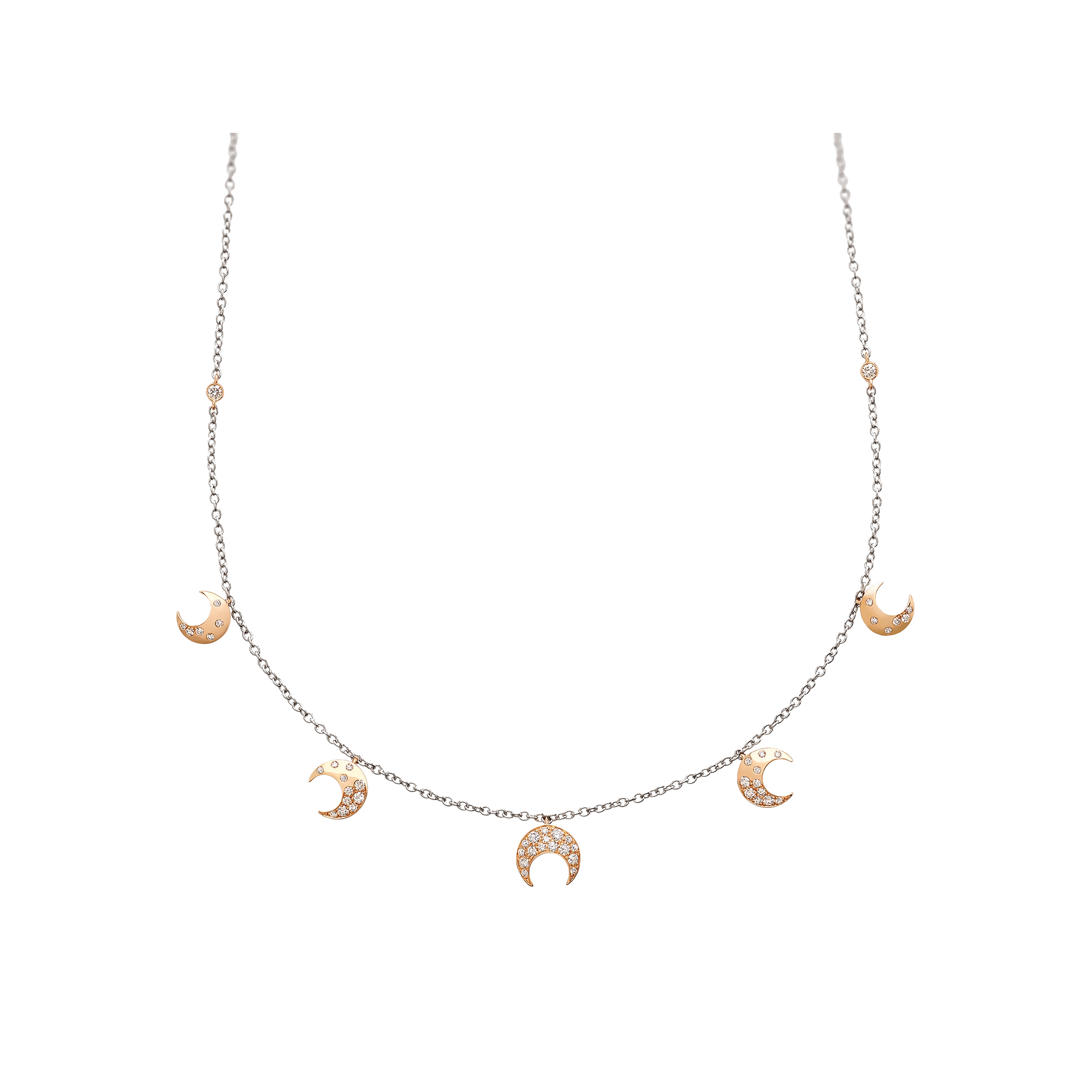 white and pink gold and diamonds necklace