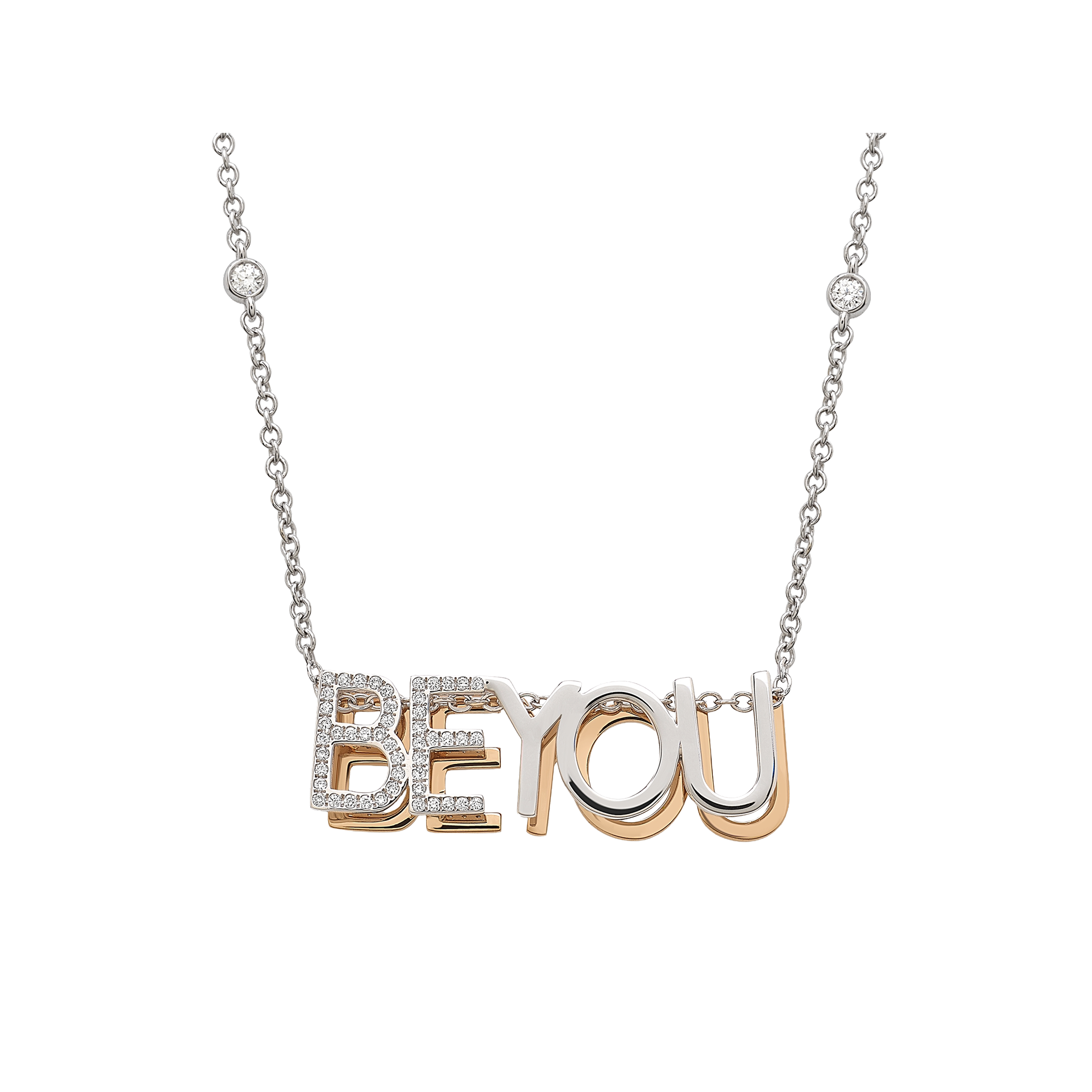 white and pink gold and diamonds necklace