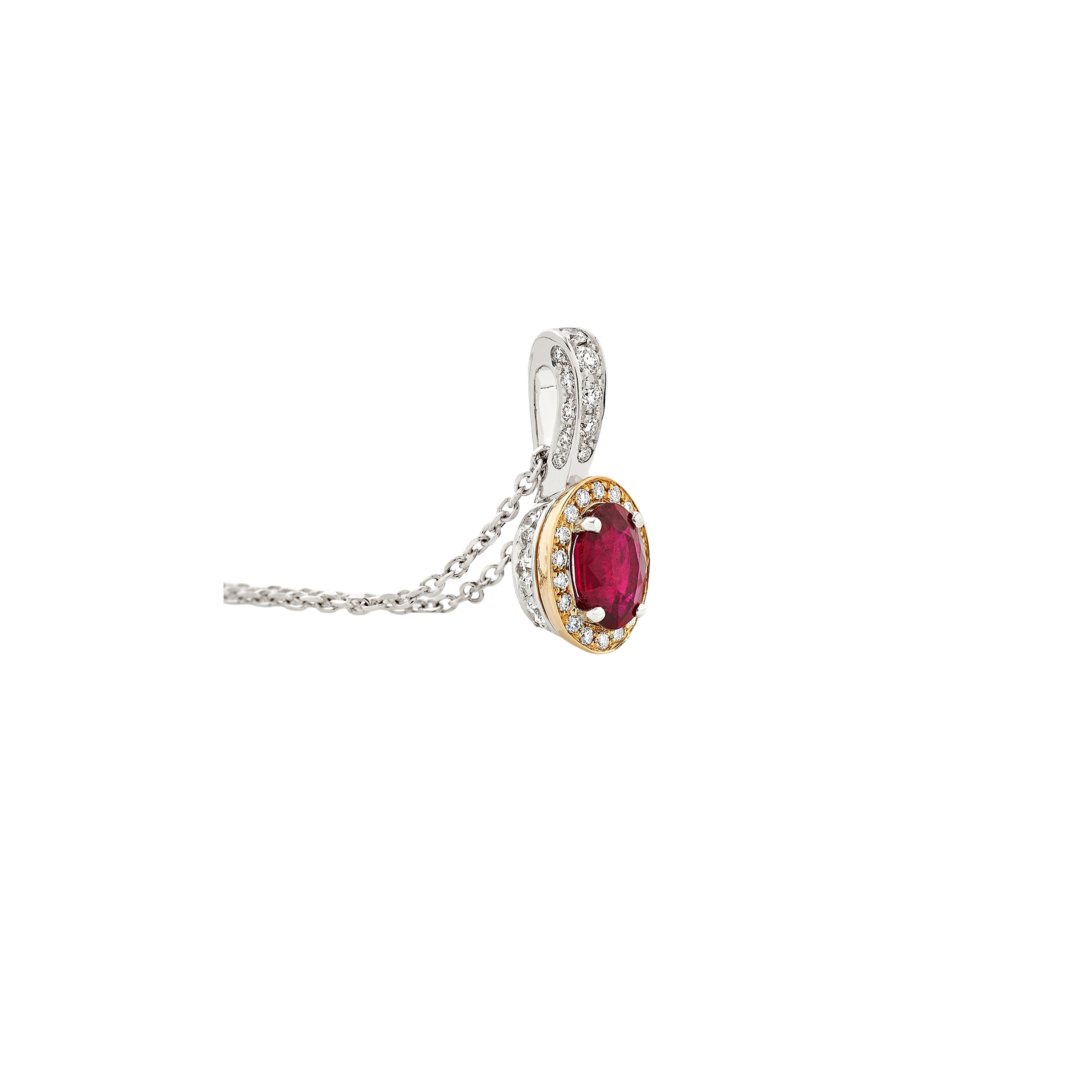 white and pink gold with diamonds and ruby necklace
