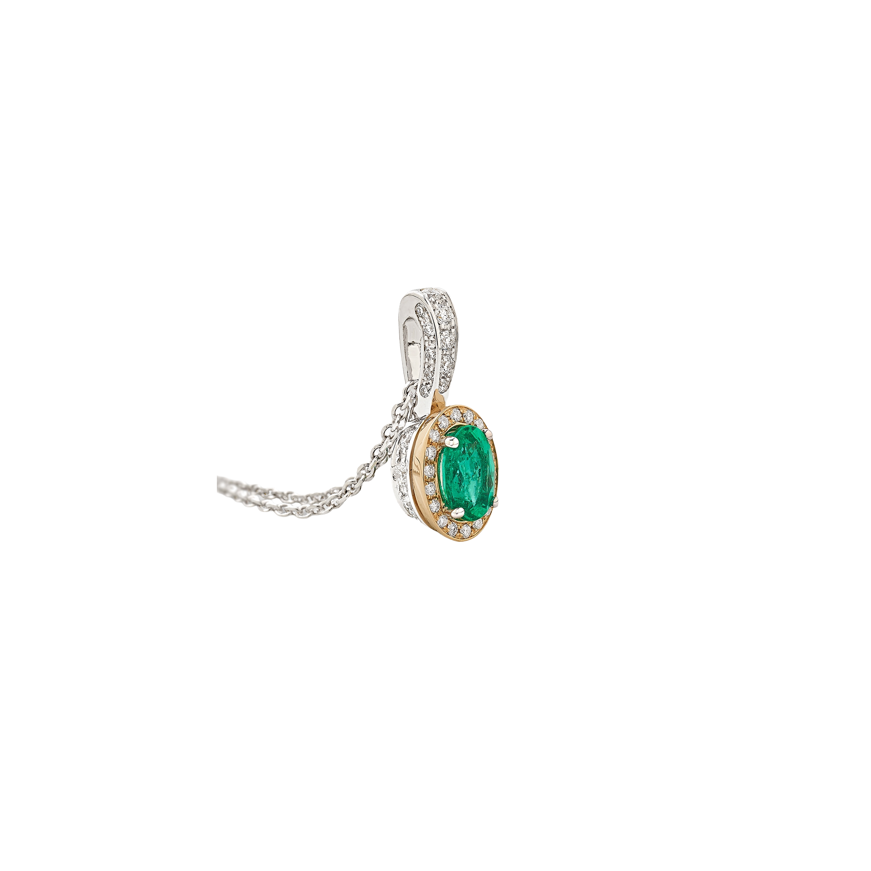 white and pink gold with diamonds and emerald necklace