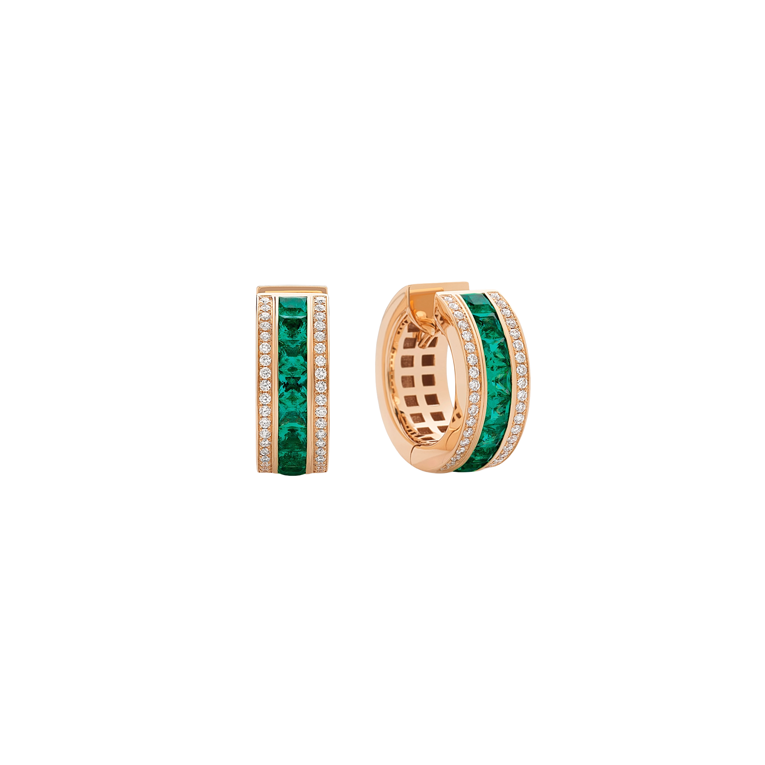 pink gold with diamonds and emeralds earrings