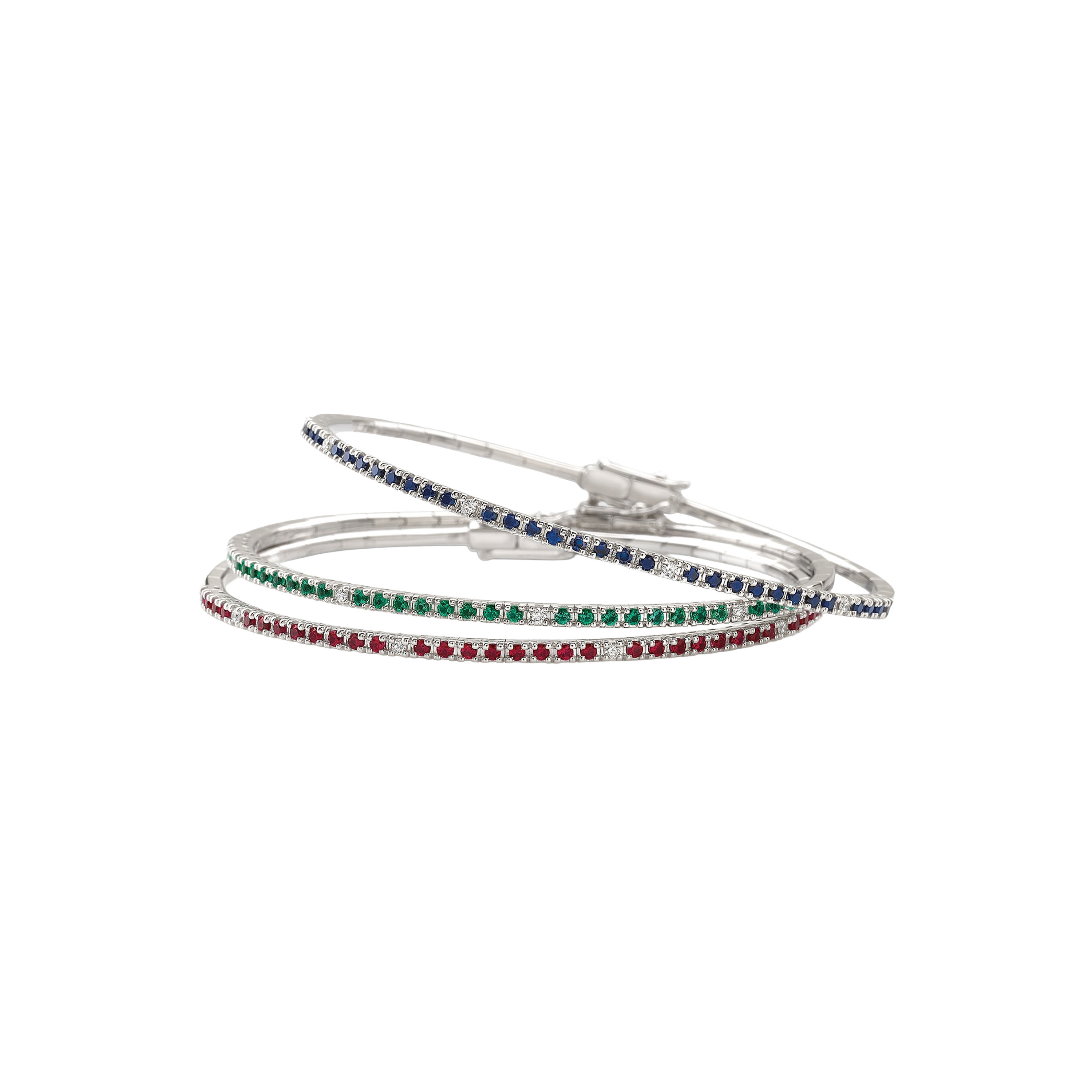 white gold with diamonds and precious color stones spring bangles
