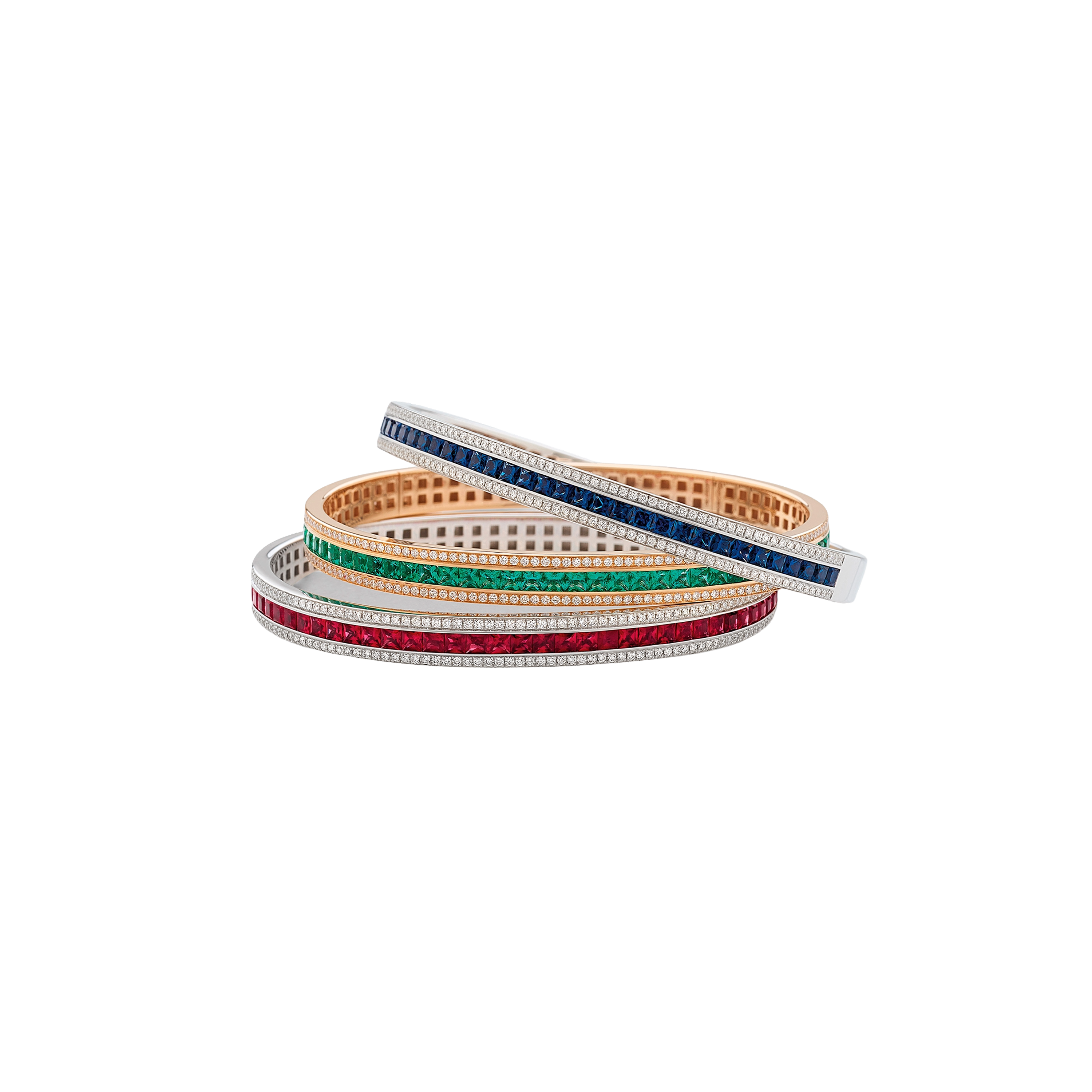 white or pink gold with diamonds and precious color stones bracelets