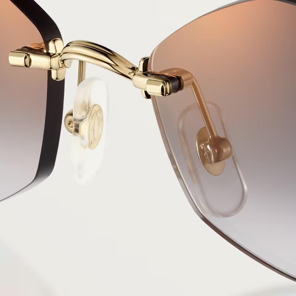 Cartier CRESW00796 արևային ակնոց ոսկեգույն շրջանակազերծ շրջանակով և մոխրագույն գրադիենտ ոսպնյակներով, 56 մմ