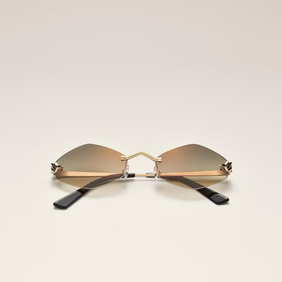 Cartier CRESW00826 արևային ակնոց շրջանակազերծ ոսկեգույն շրջանակով և շագանակագույնից դեղին անցնող գրադիենտ ոսպնյակներով, 55 մմ