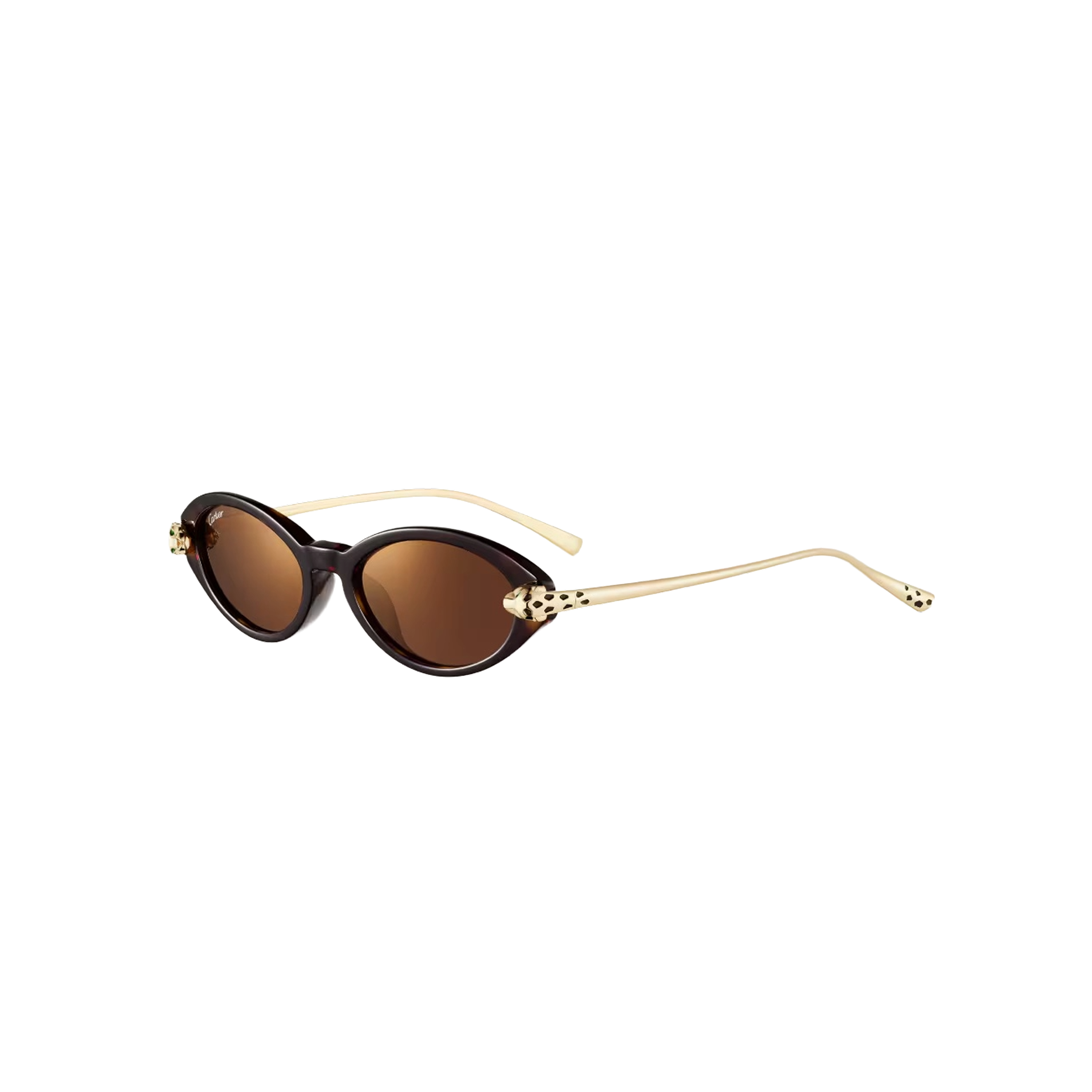Cartier CRESW00800 արևային ակնոց կրիայի նախշով ացետատե և ոսկեգույն շրջանակով ու շագանակագույն ոսպնյակներով, 52 մմ