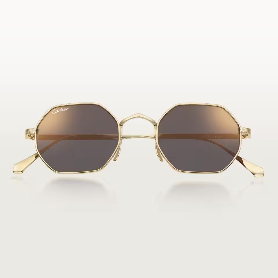 Cartier CRESW00793 արևային ակնոց ոսկեգույն տիտանե շրջանակով և մոխրագույն ոսպնյակներով, 48 մմ