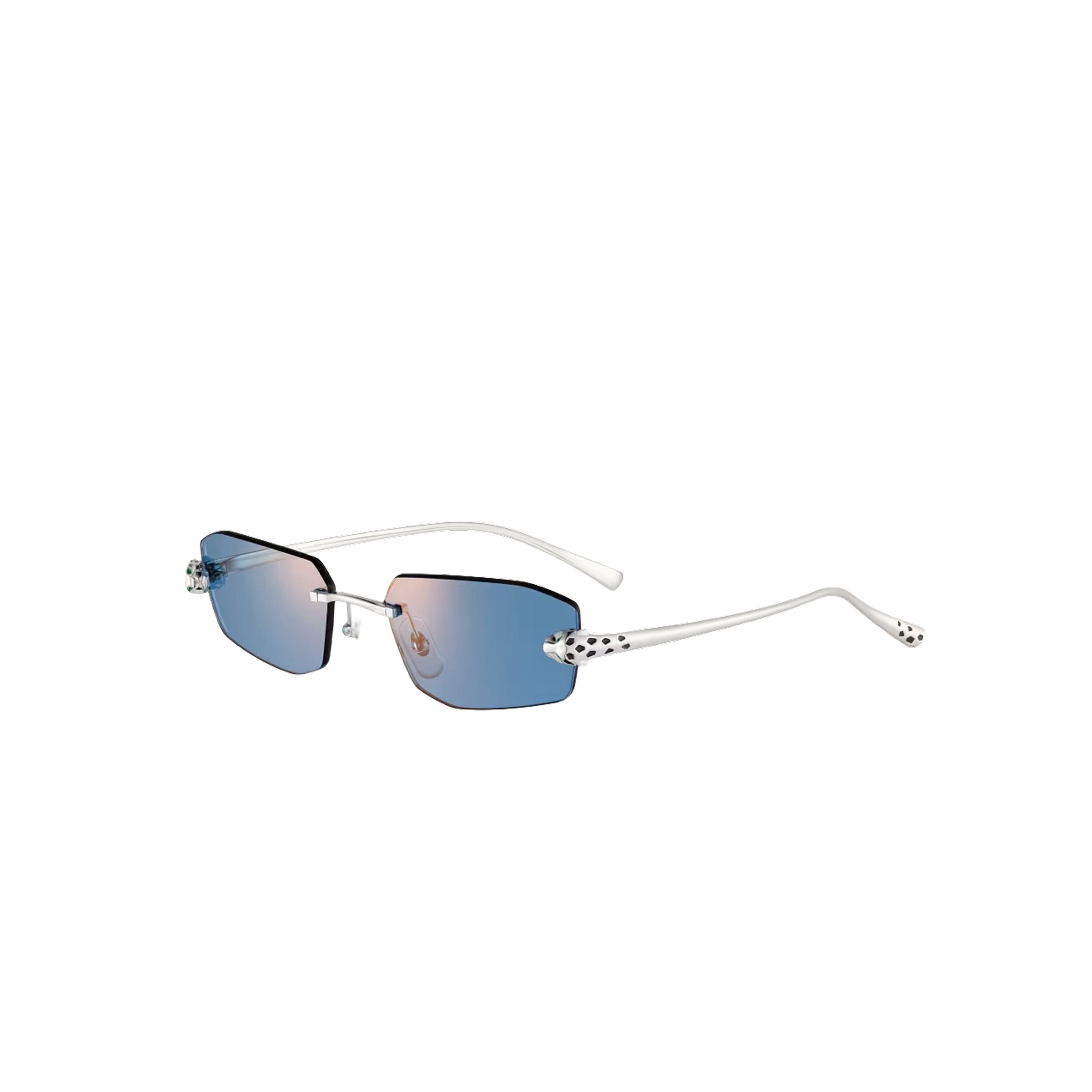 Cartier CRESW00805 արևային ակնոց շրջանակազերծ պլատինագույն շրջանակով և երկնագույն ոսպնյակներով, 56 մմ