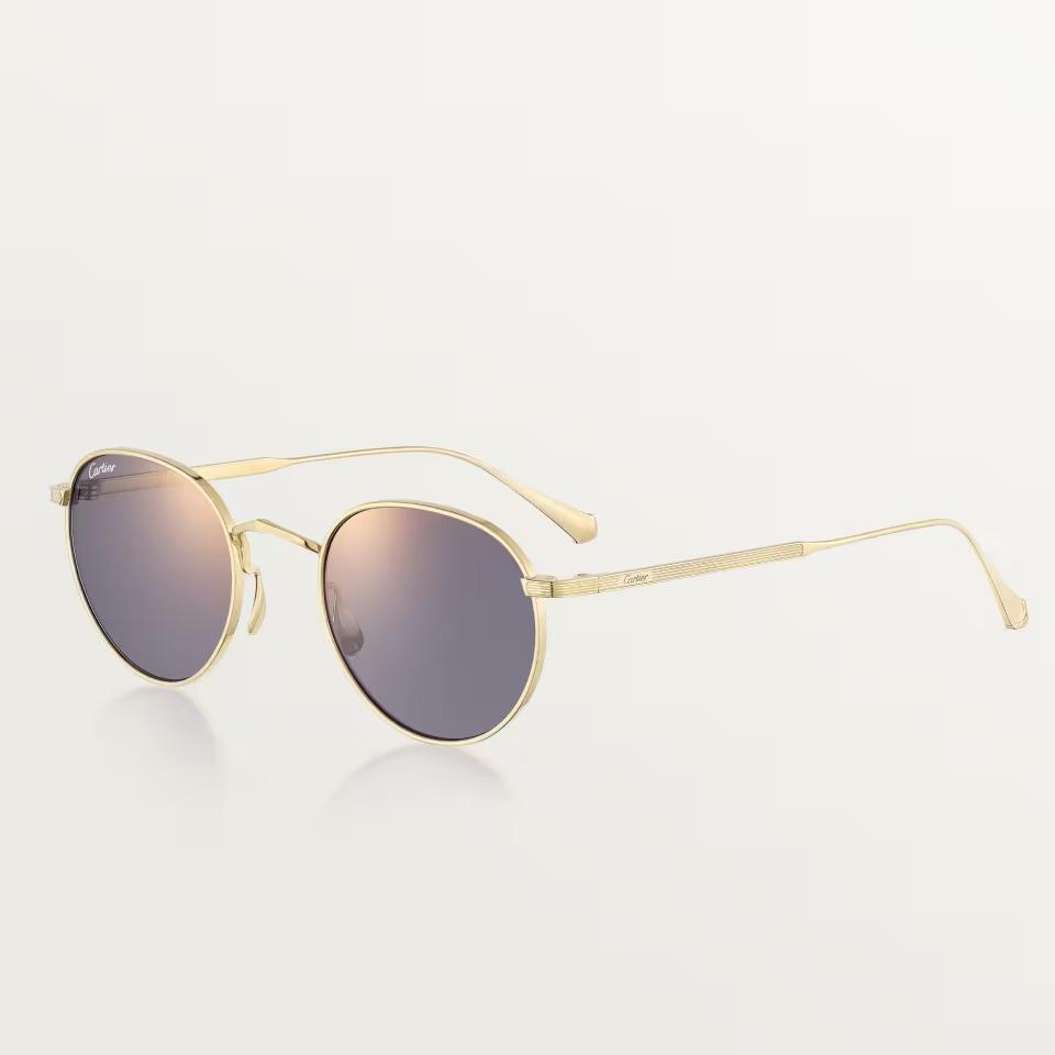 Солнцезащитные очки Cartier CRESW00790 с оправой из титана золотистого тона и светло-серыми линзами, 51 мм