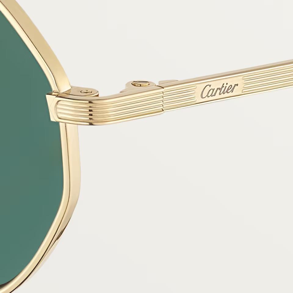 Солнцезащитные очки Cartier CRESW00789 с оправой из титана золотистого тона и зелеными линзами, 48 мм