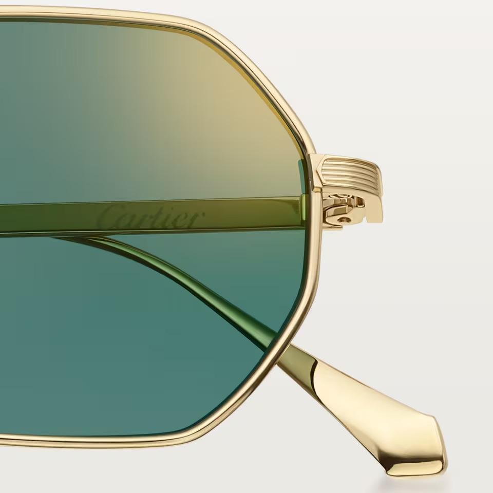 Солнцезащитные очки Cartier CRESW00789 с оправой из титана золотистого тона и зелеными линзами, 48 мм