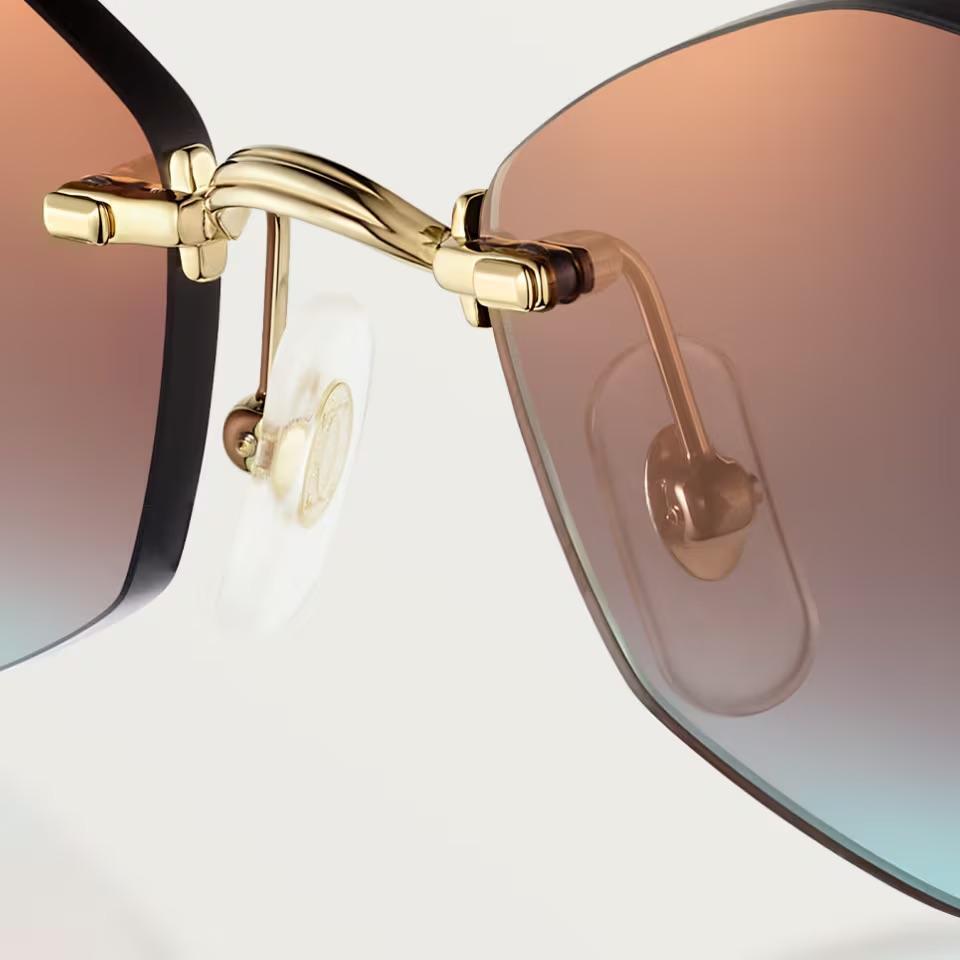 Cartier CRESW00795 արևային ակնոց շրջանակազերծ ոսկեգույն շրջանակով և կապույտից բորդո անցնող գրադիենտ ոսպնյակներով, 56 մմ