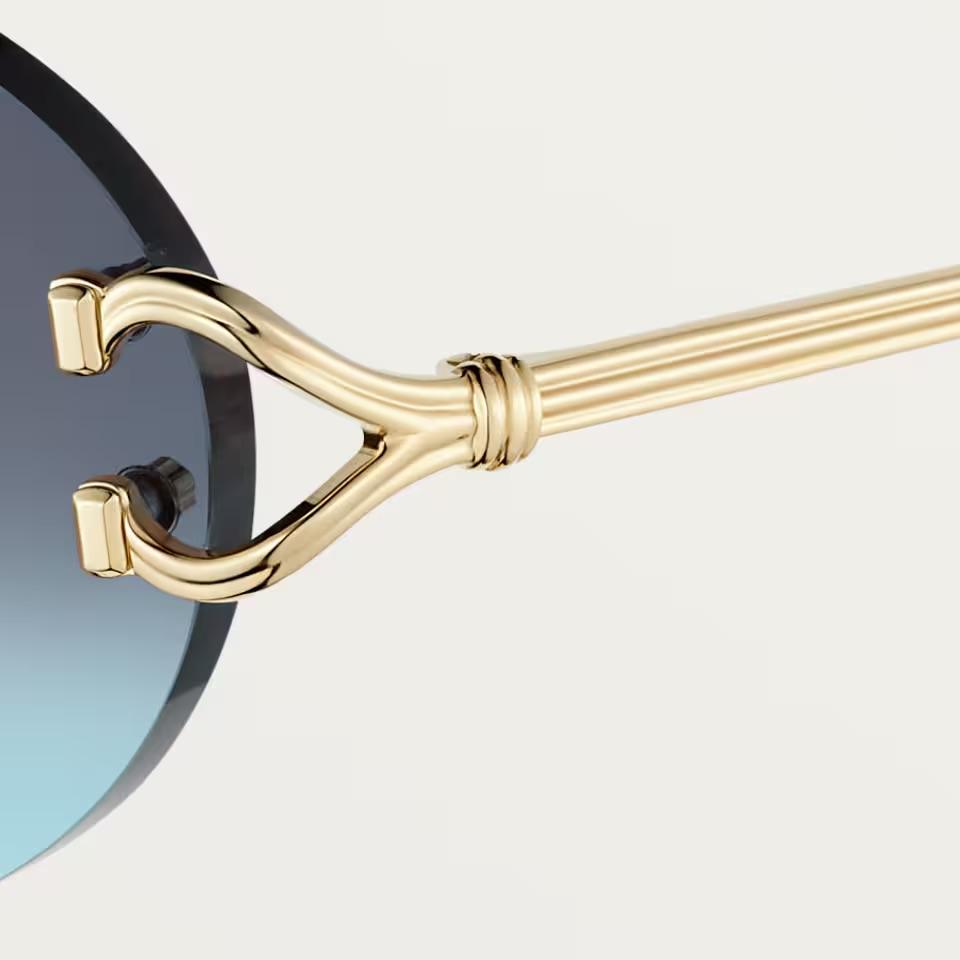 Солнцезащитные очки Cartier CRESW00797 с безободковой оправой золотистого тона и синими градиентными линзами, 55 мм