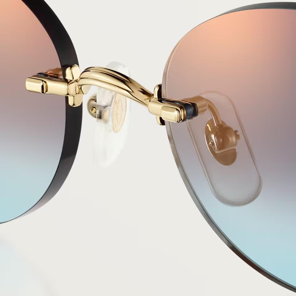 Солнцезащитные очки Cartier CRESW00797 с безободковой оправой золотистого тона и синими градиентными линзами, 55 мм