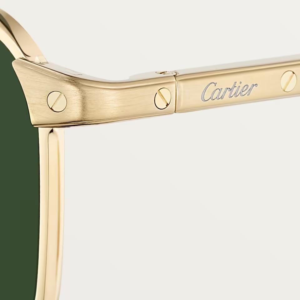 Солнцезащитные очки Cartier CRESW00792 с оправой из титана золотистого тона и зелеными поляризационными линзами, 54 мм