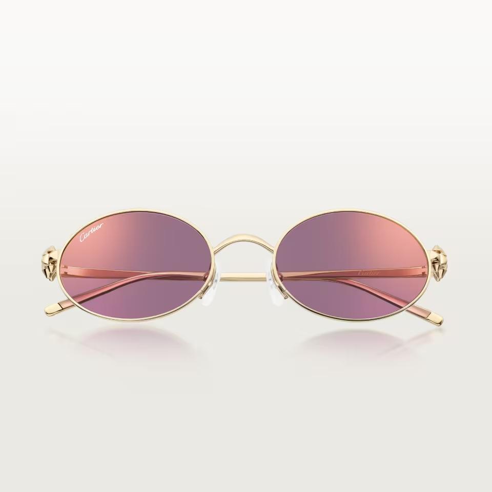 Cartier CRESW00784 արևային ակնոց ոսկեգույն մետաղական շրջանակով և մանուշակագույն ոսպնյակներով, 52 մմ