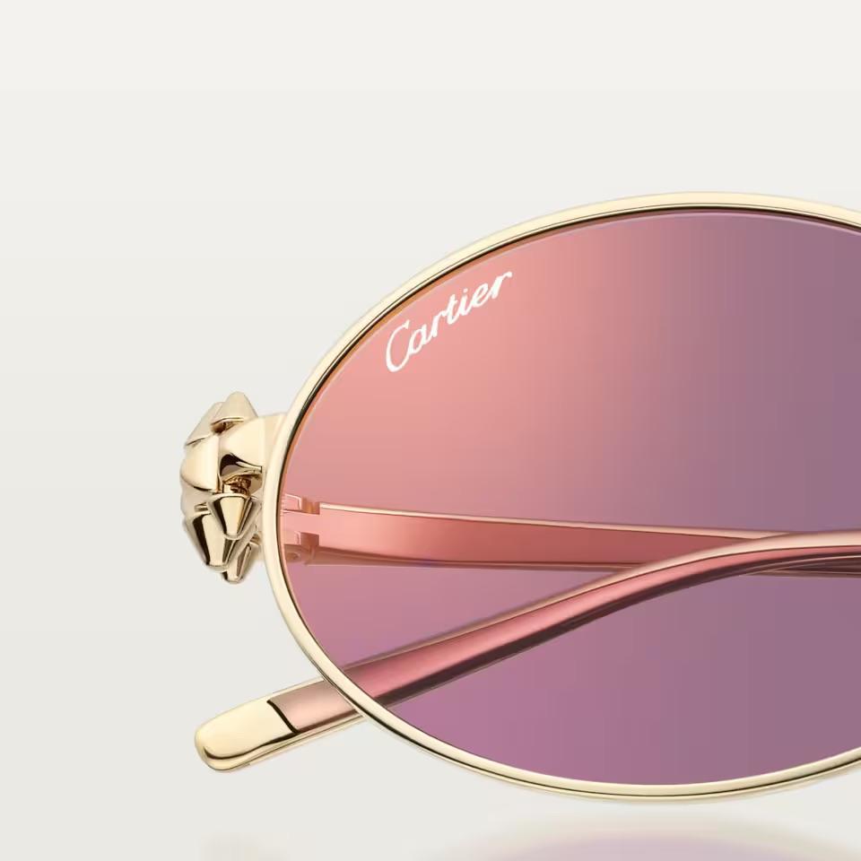 Cartier CRESW00784 արևային ակնոց ոսկեգույն մետաղական շրջանակով և մանուշակագույն ոսպնյակներով, 52 մմ