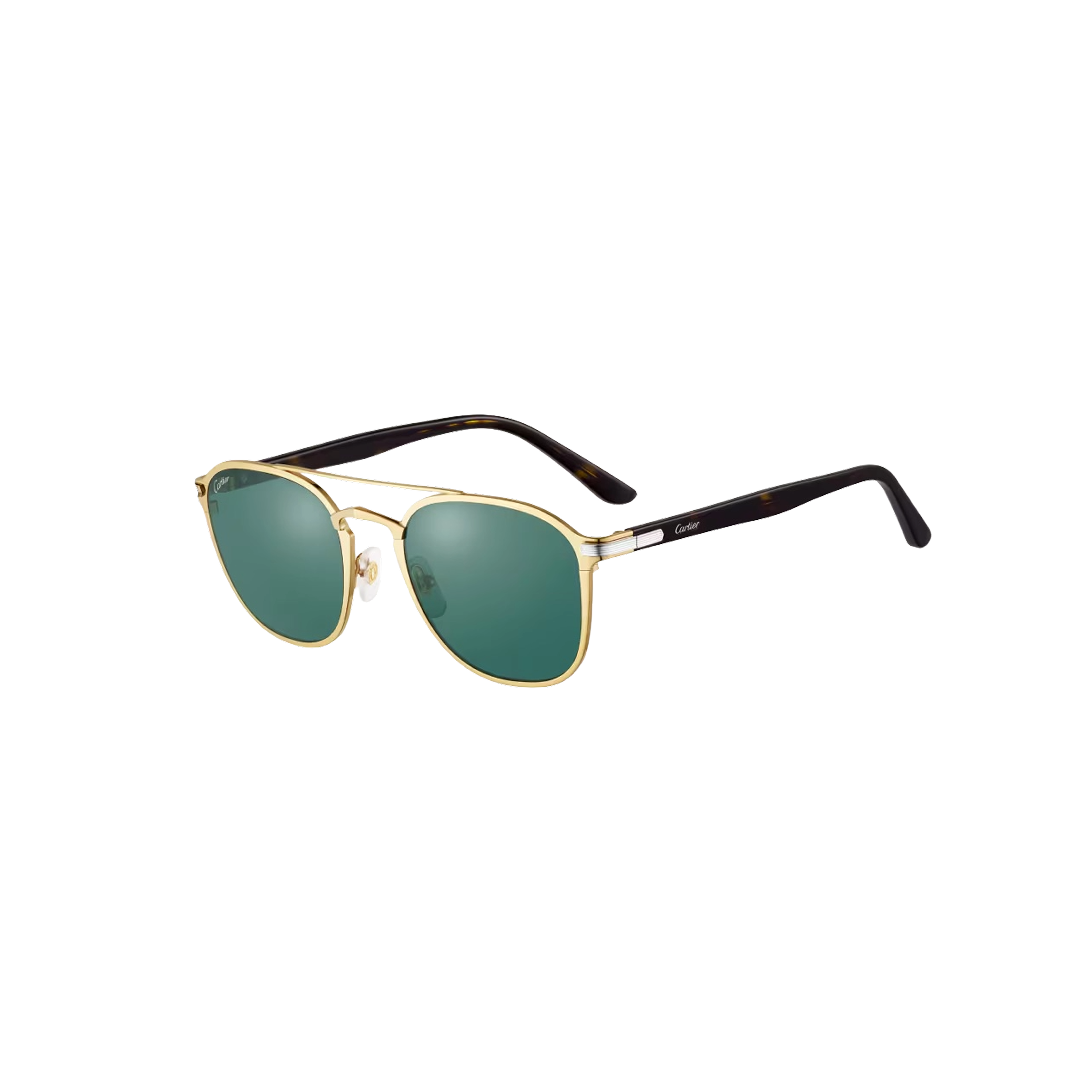 Солнцезащитные очки Cartier CRESW00704 с металлической оправой золотистого и платинового оттенков и зелёными линзами, 54 мм
